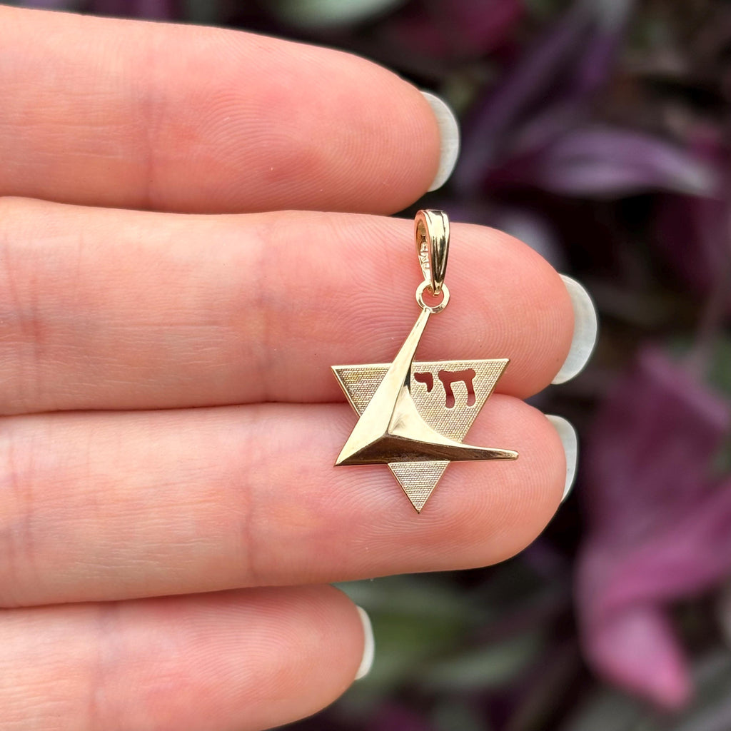 14k Gold Judica Star of David Magan Chai Star Charm Pendant