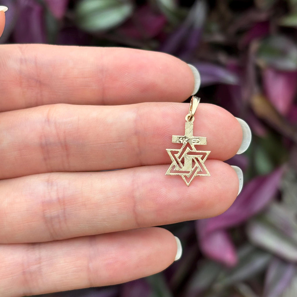 14k Gold Judica Star of David Magan Cross Star Charm Pendant