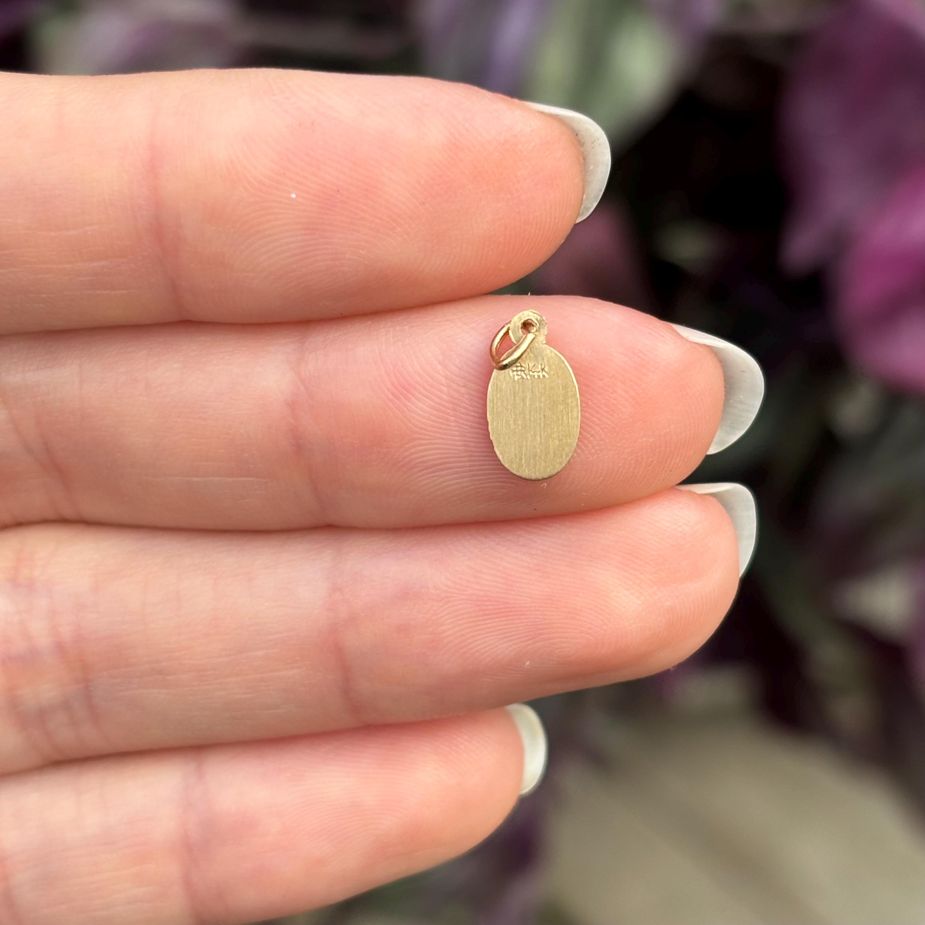 14k Gold St Christopher Oval Medal Charm Pendant Mini