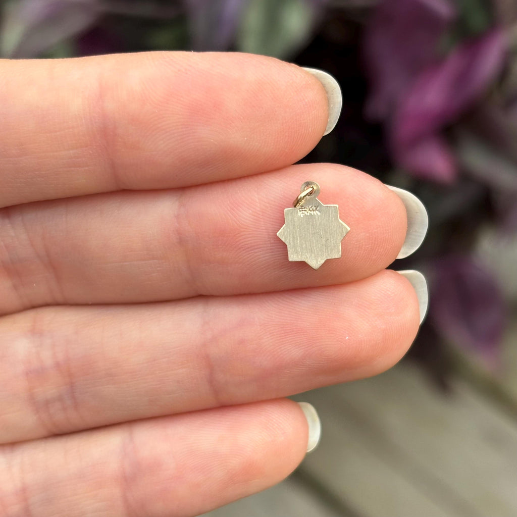 14k Gold Blessed Mary Star Medal Charm Pendant Mini