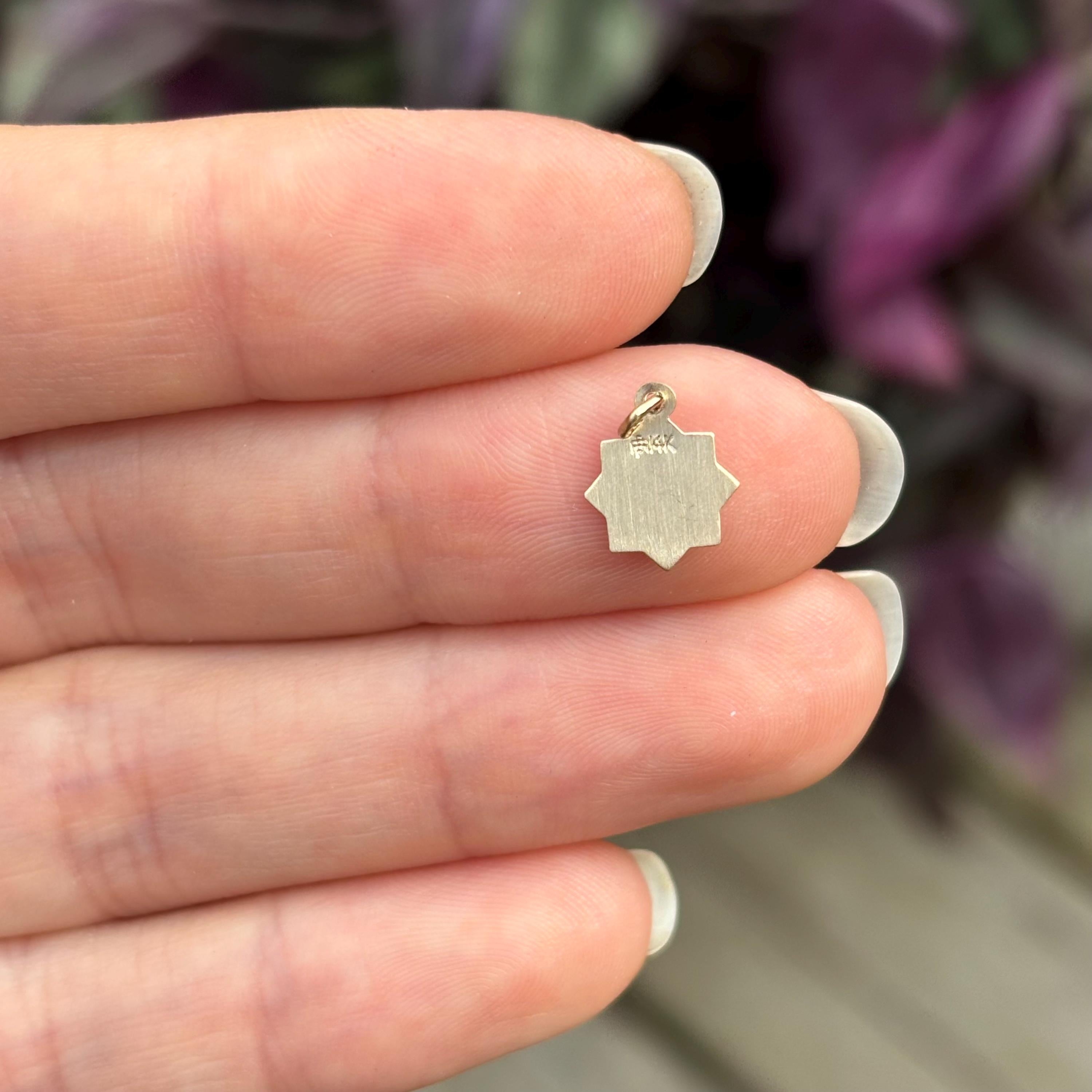 14k Gold Blessed Mary Star Medal Charm Pendant Mini
