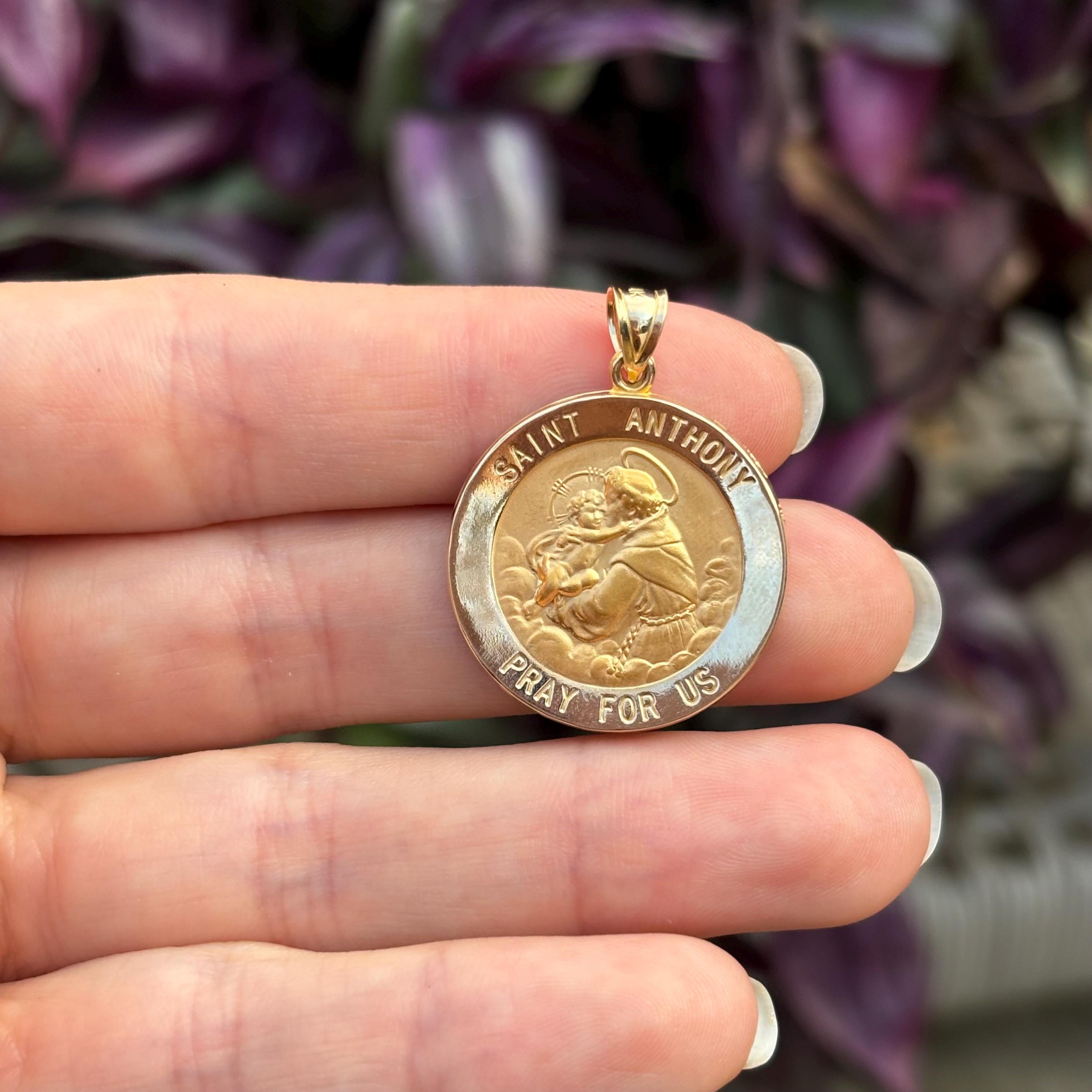 14k Gold St Anthony Medal Round Medal Pendant Large