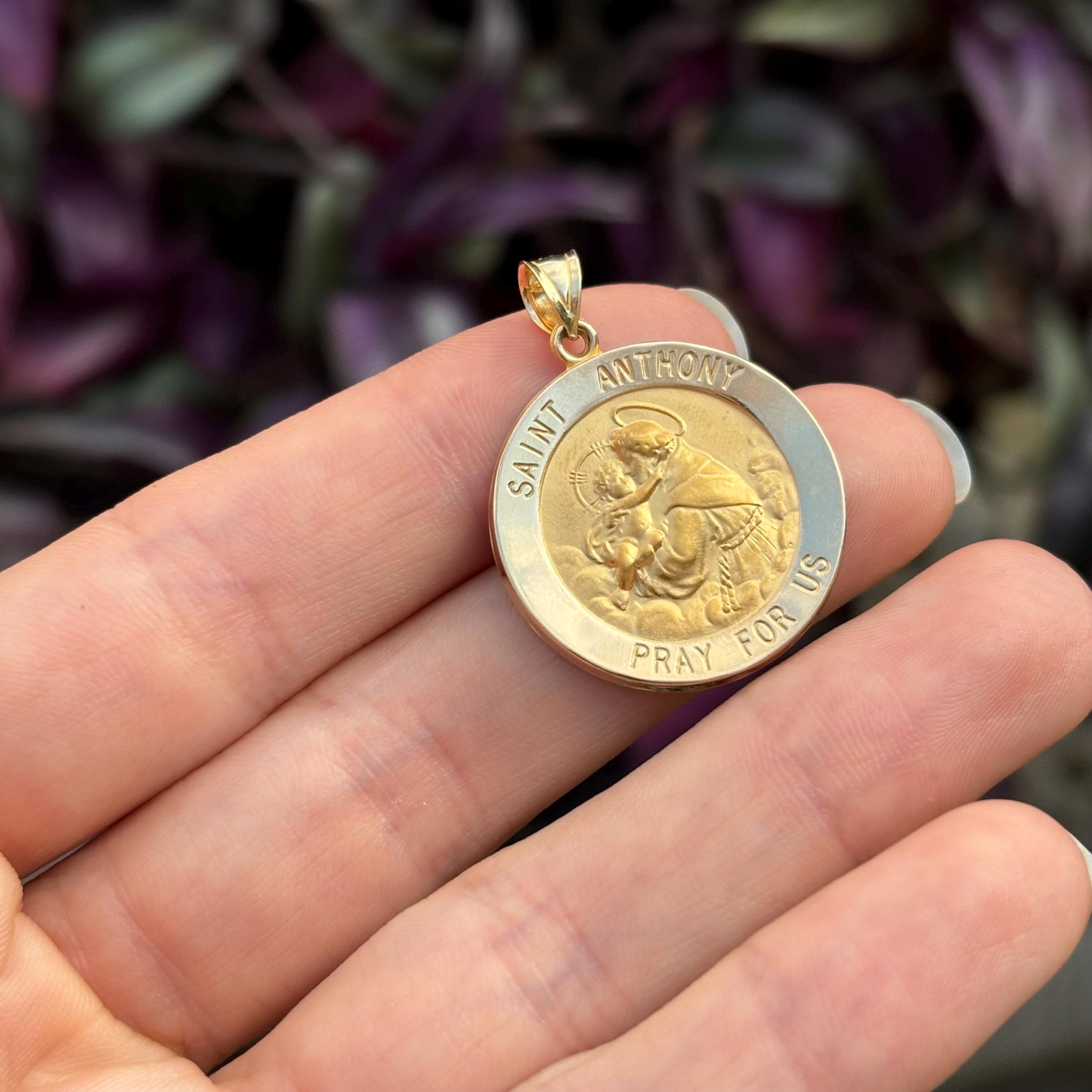 14k Gold St Anthony Medal Round Medal Pendant Large