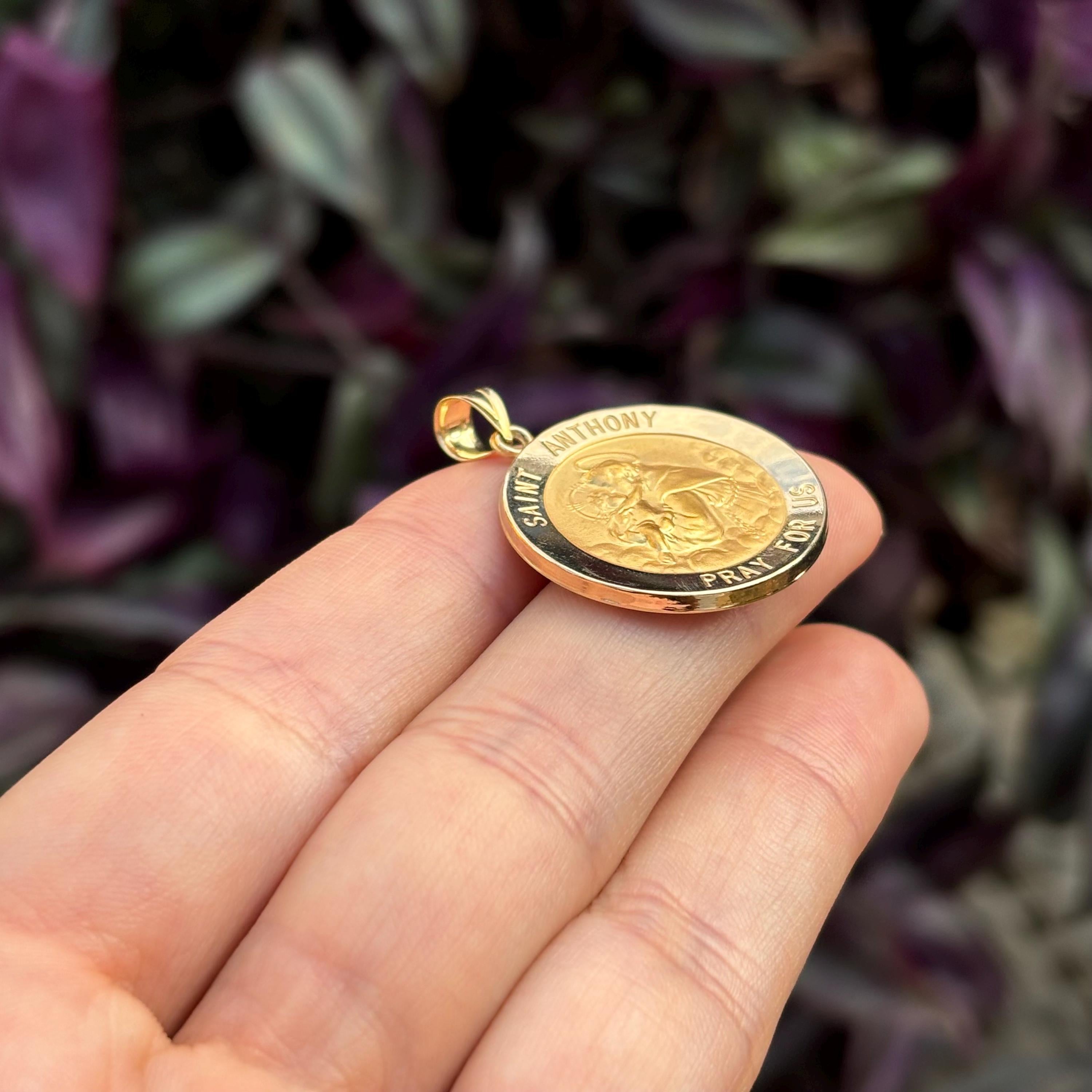 14k Gold St Anthony Medal Round Medal Pendant Large