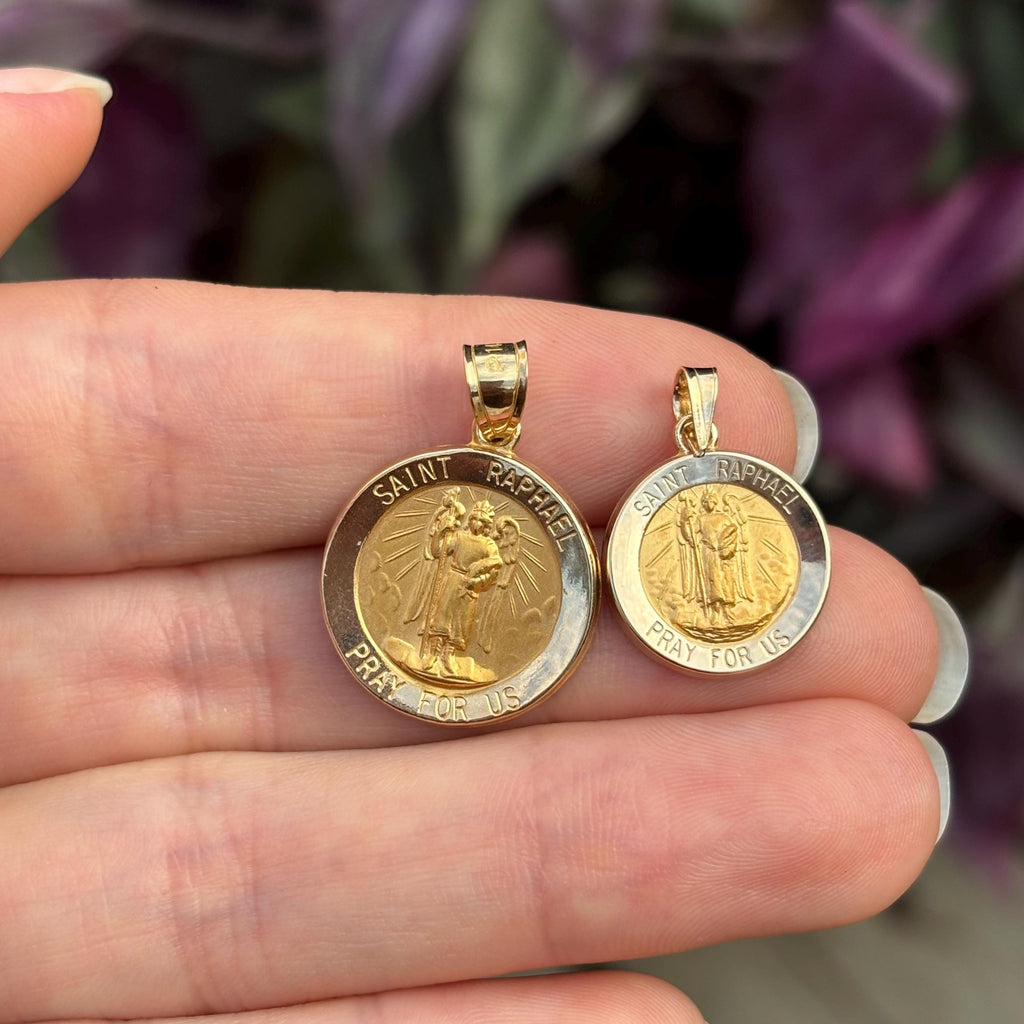 14k Gold St Raphael Medal Round Medal Pendant 2 Sizes