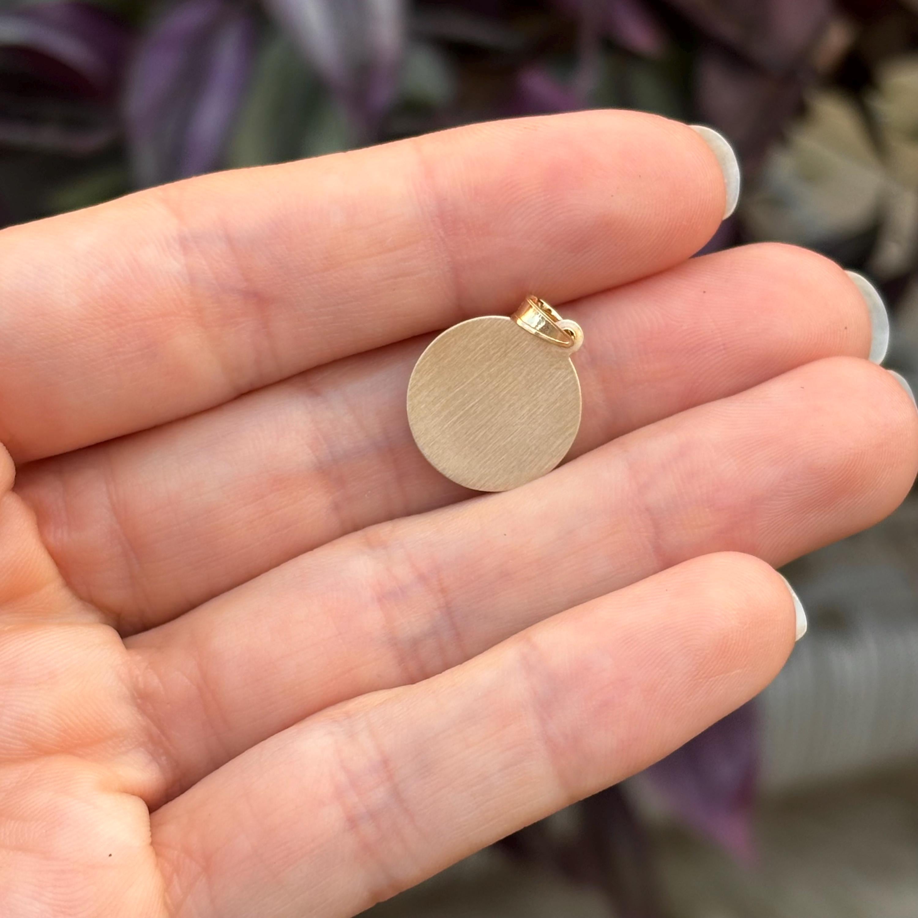 14k Gold St Lucy Round Medal Charm Pendant
