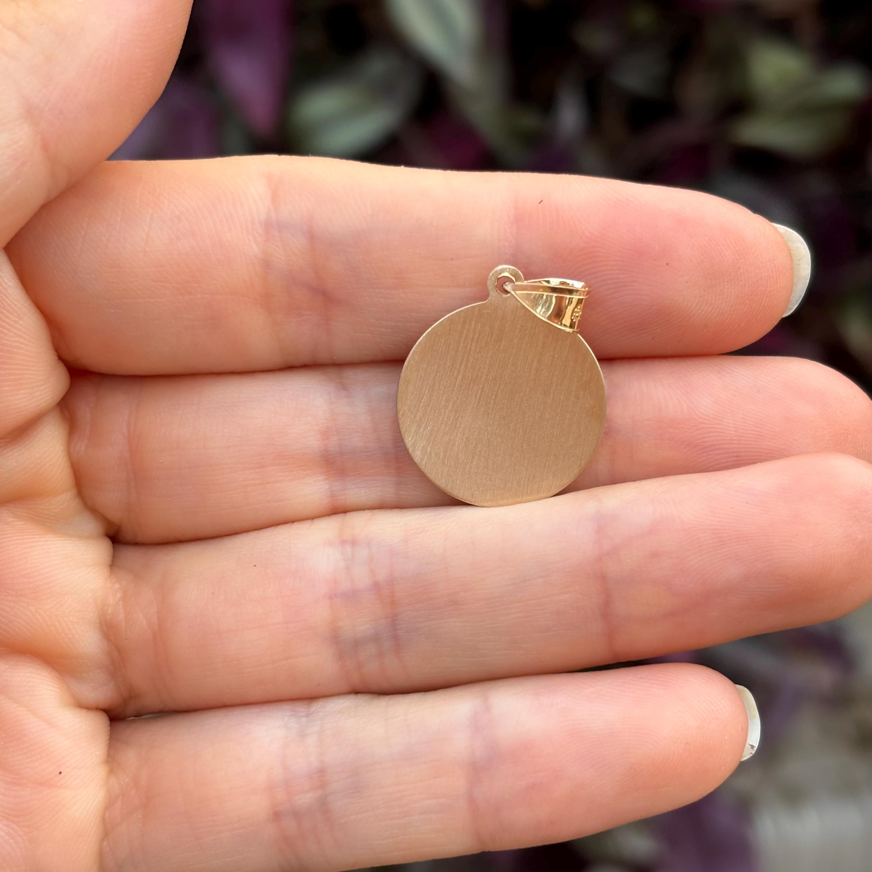 14k Gold St Florian Round Medal Charm Pendant
