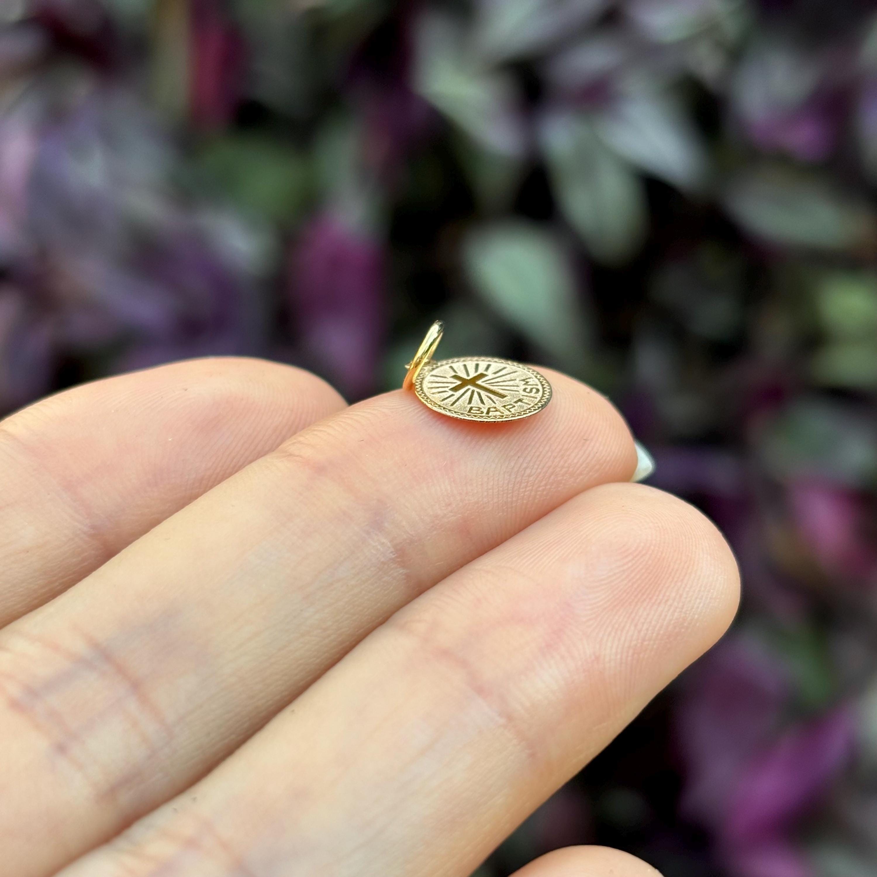 14k Gold Baptism Disc Round Medal Charm Pendant