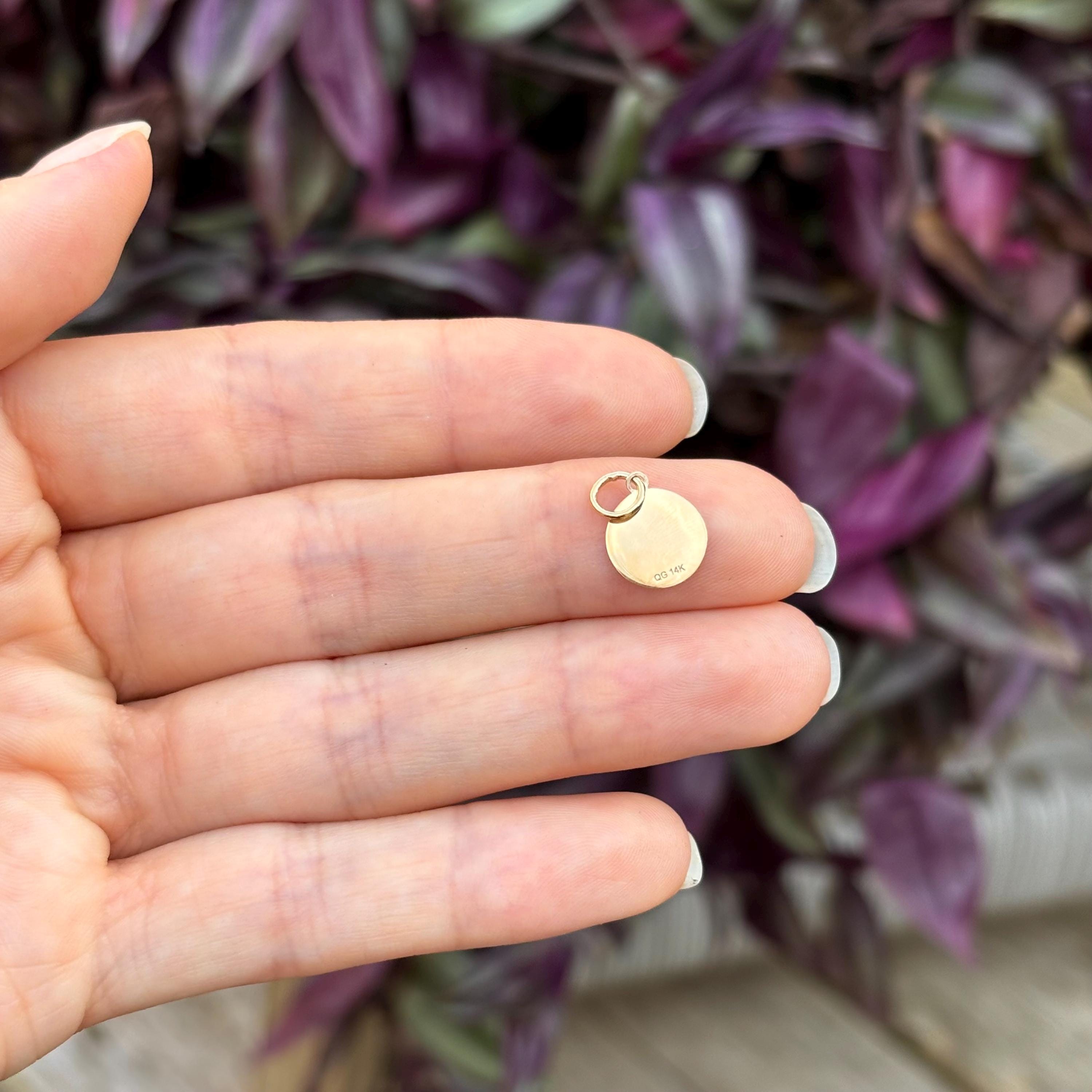14k Gold Baptism Disc Round Medal Charm Pendant
