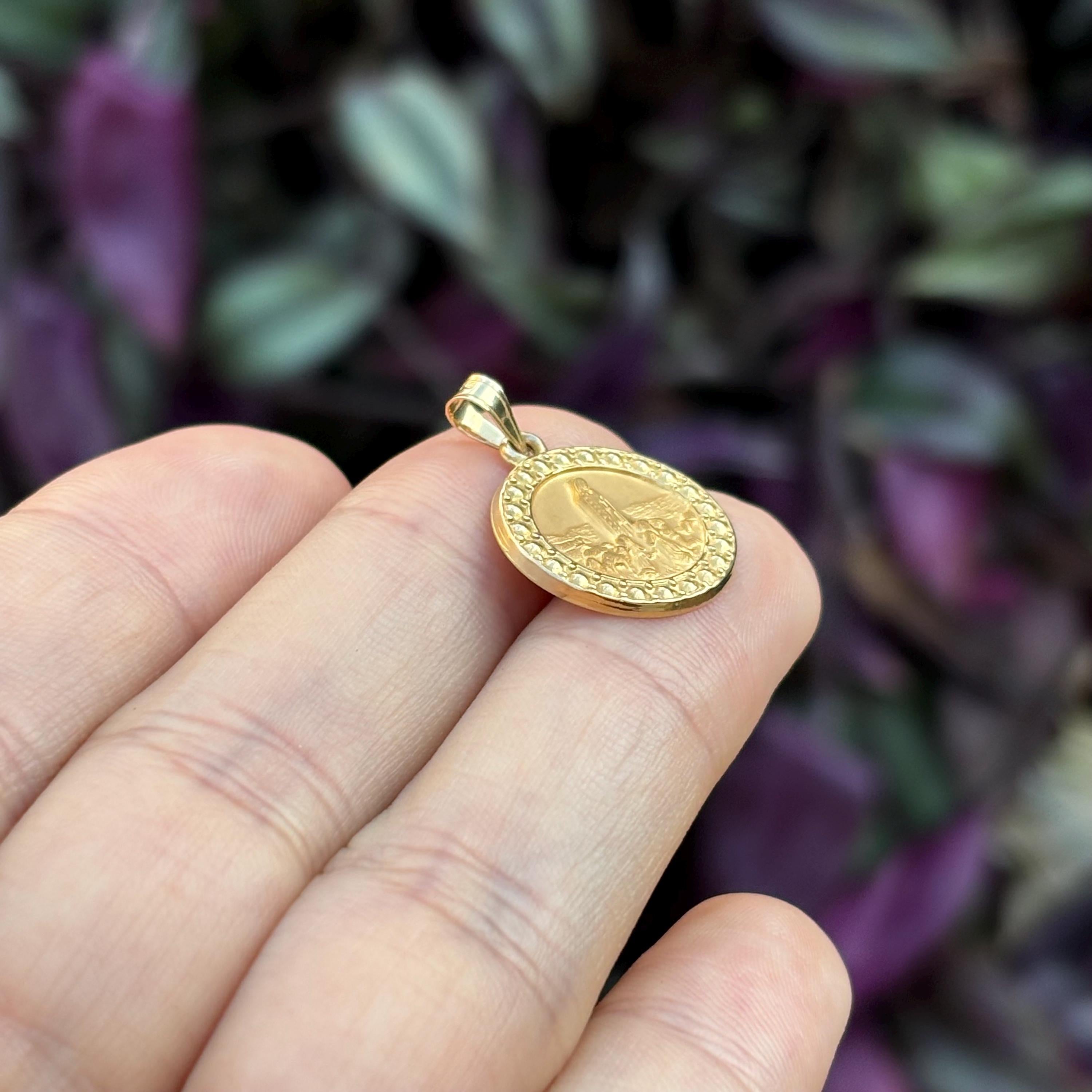 14k Gold St Anthony Beaded Round Medal Charm Pendant