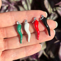 Sterling Silver Enamel Italian Horn Corno Pendant Green Red White Black