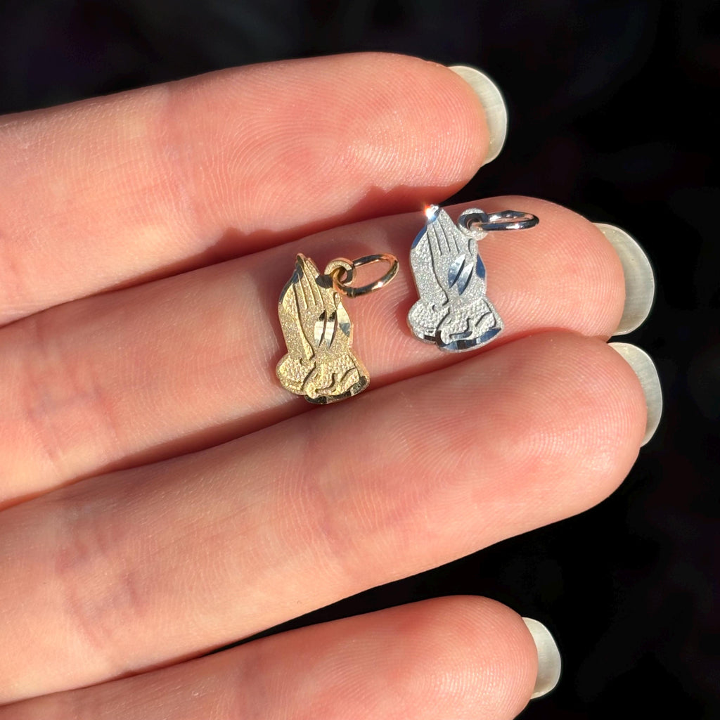 10k Gold Praying Hands Matte Charm Pendant