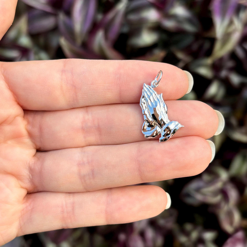 14K White Gold Praying Hands Pendant