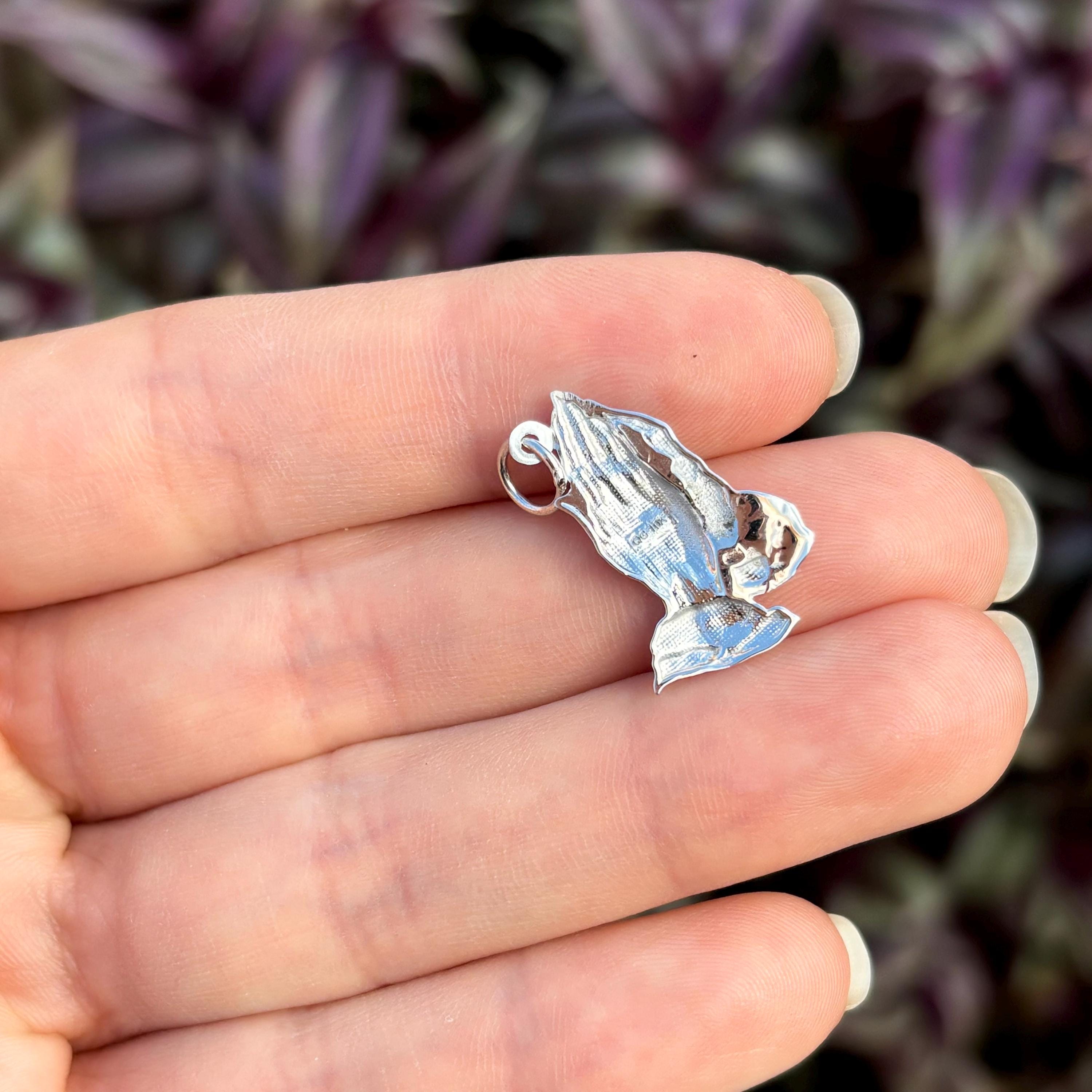 10k White Gold Praying Hands Pendant