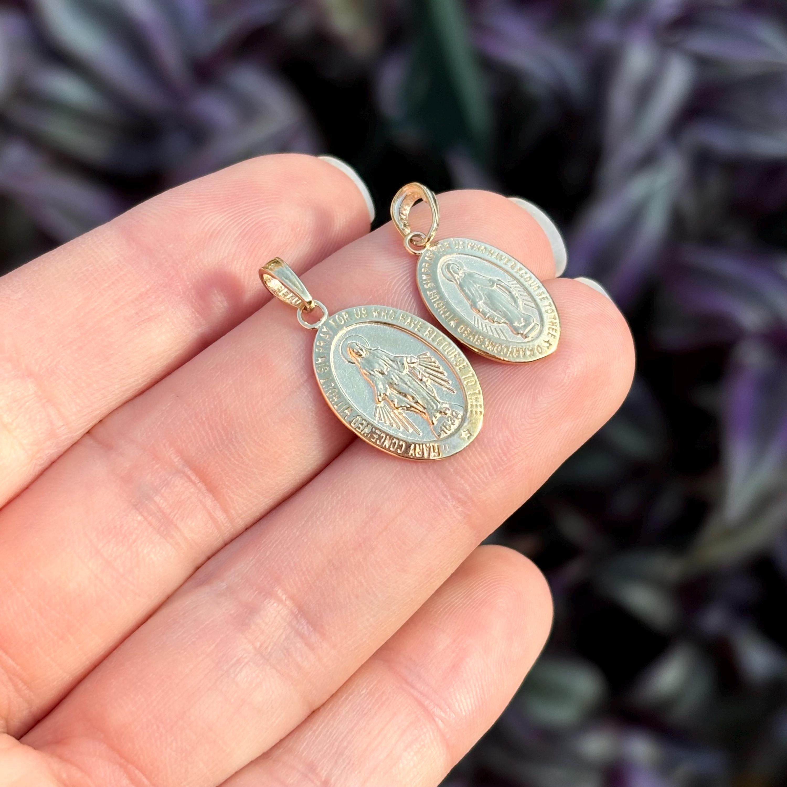 10k Gold Miraculous Medal Oval Medal Pendant 2 Sizes