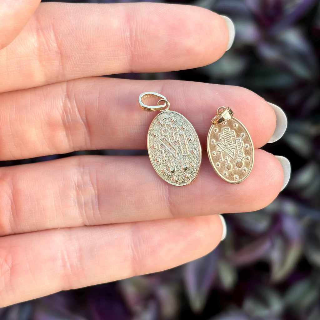 10k Gold Miraculous Medal Oval Medal Pendant 2 Sizes