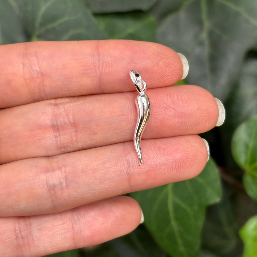 Sterling Silver Italian Horn Corno Pendant 21mm