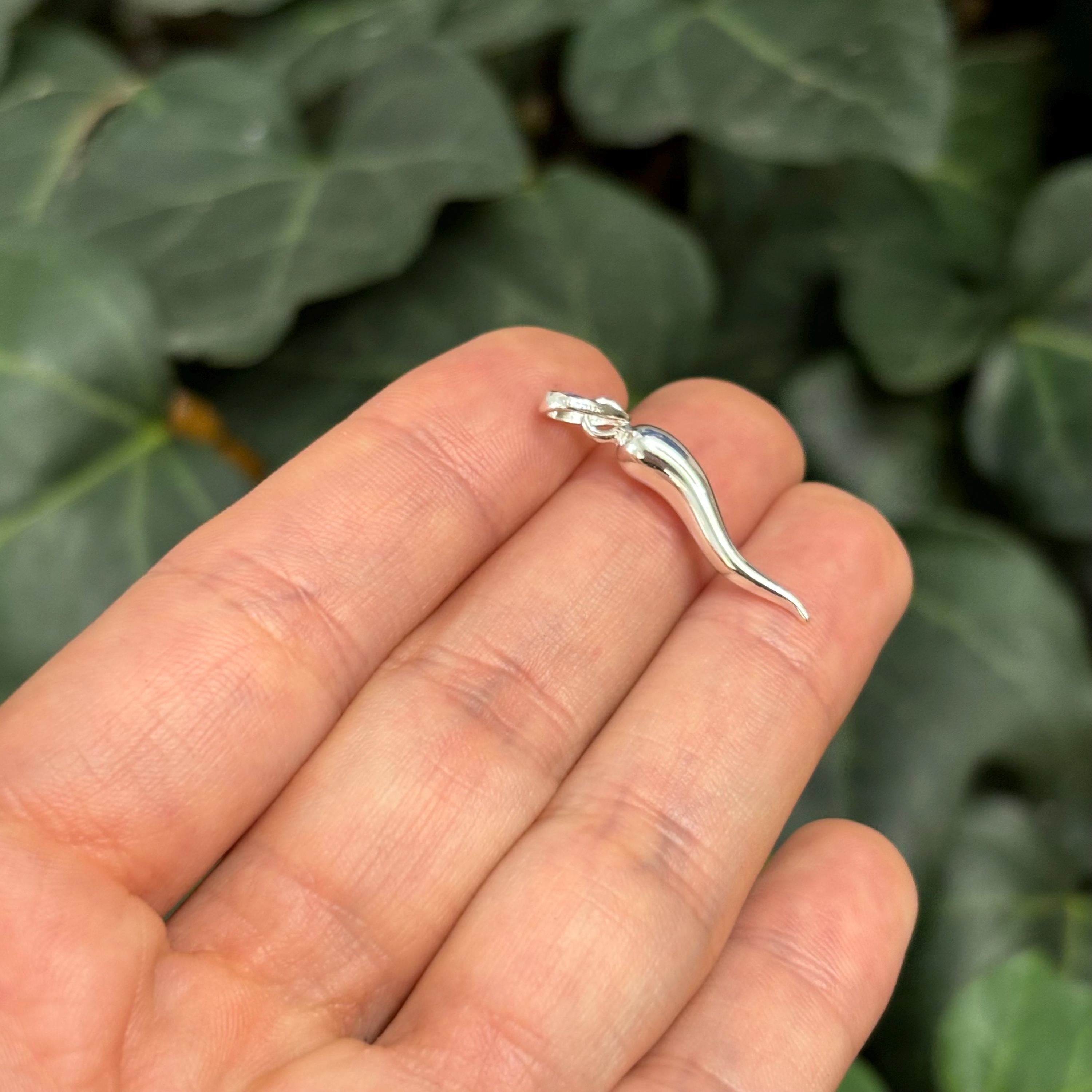 Sterling Silver Italian Horn Corno Pendant 21mm