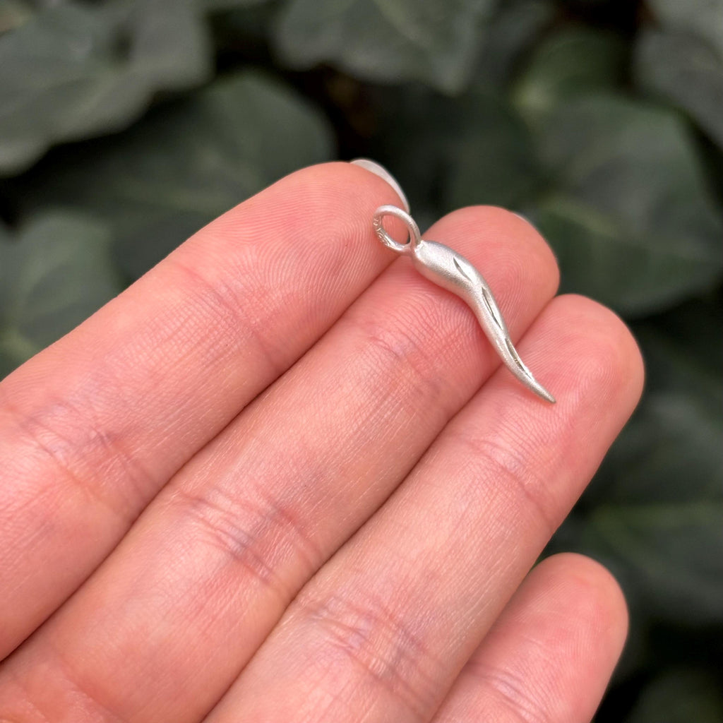 Sterling Silver Italian Horn Corno Satin Finish Pendant 20mm