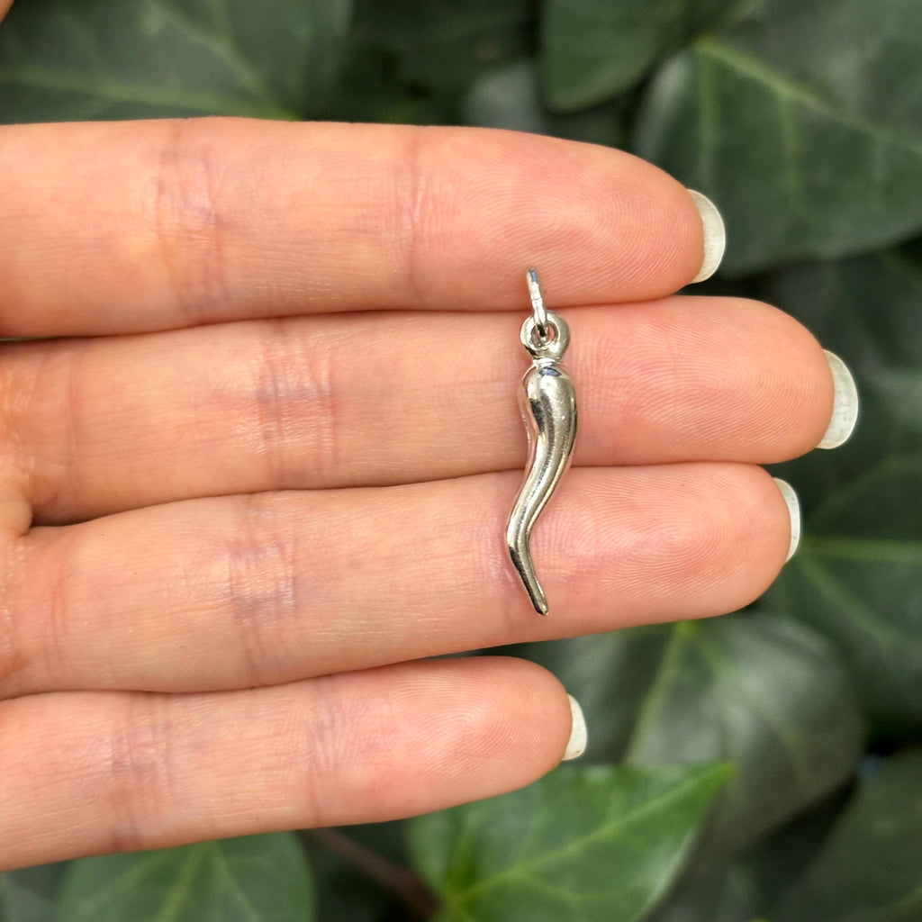 Sterling Silver Italian Horn Corno Pendant 22mm