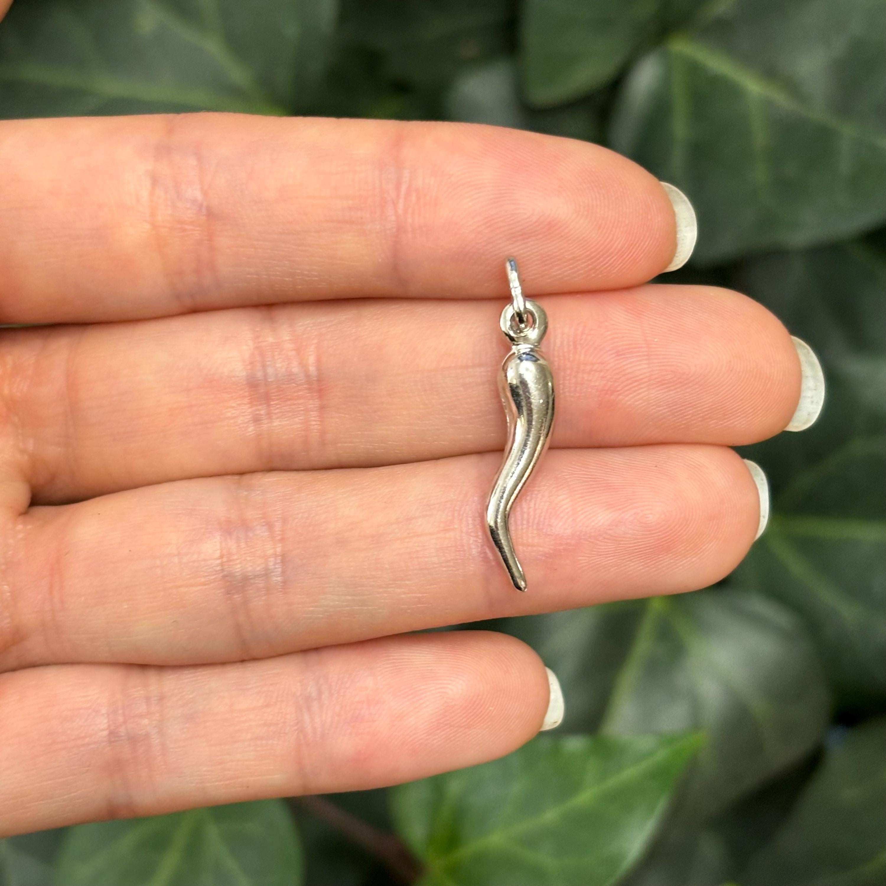 Sterling Silver Italian Horn Corno Pendant 22mm