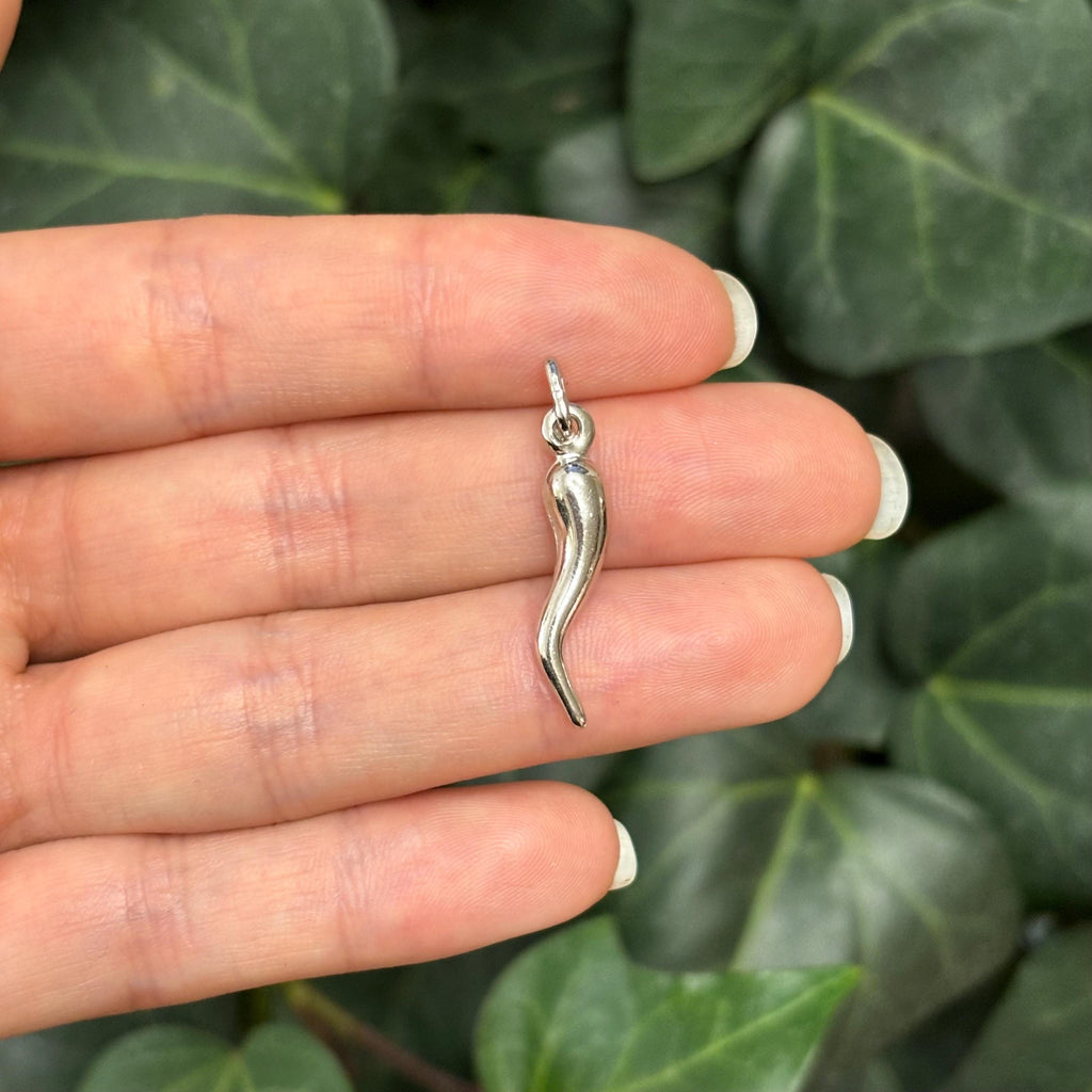 Sterling Silver Italian Horn Corno Pendant 22mm