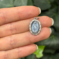 Sterling Silver Miraculous Medal Oval Blue Medal Charm Pendant