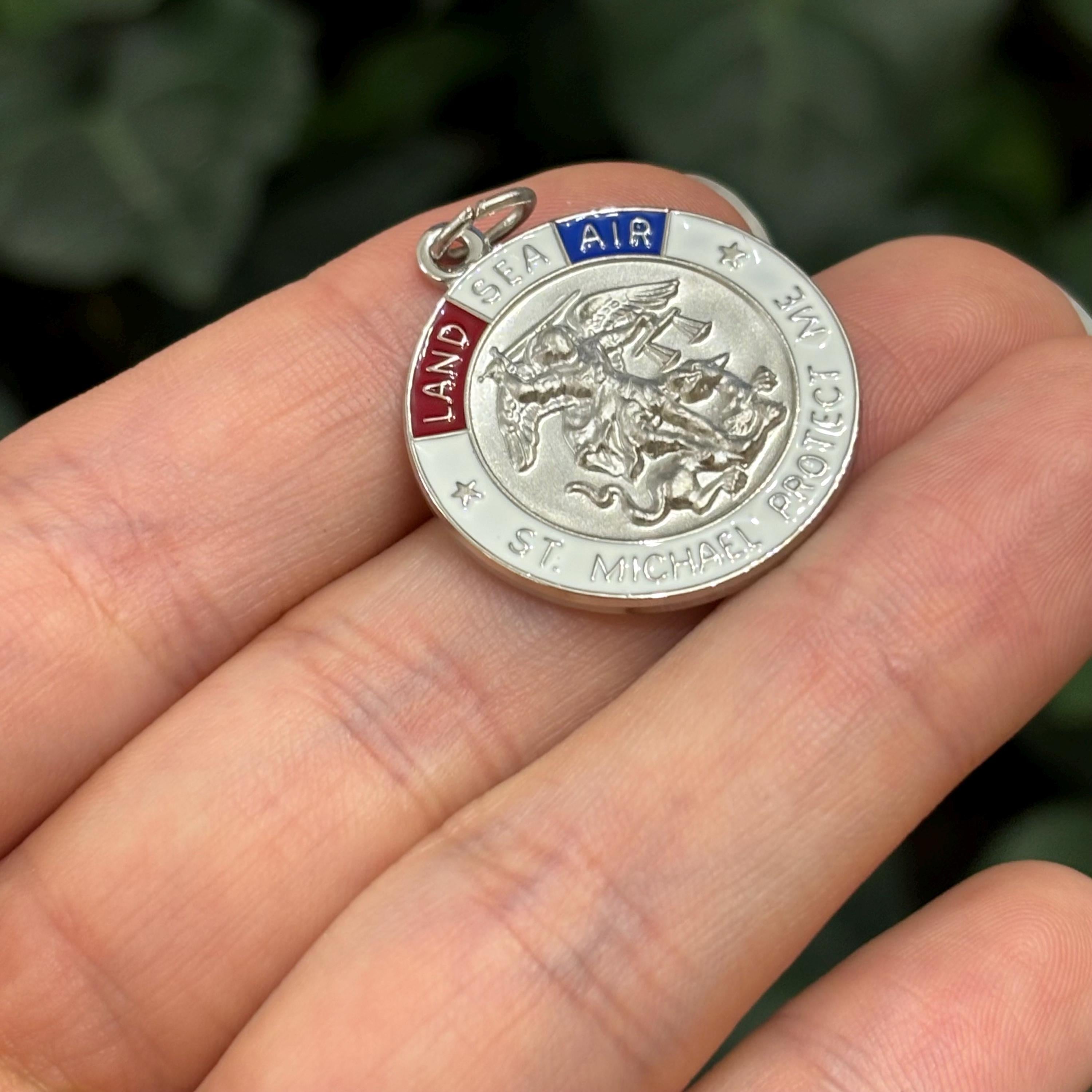 Sterling Silver St Michael Enamel Medal Pendant