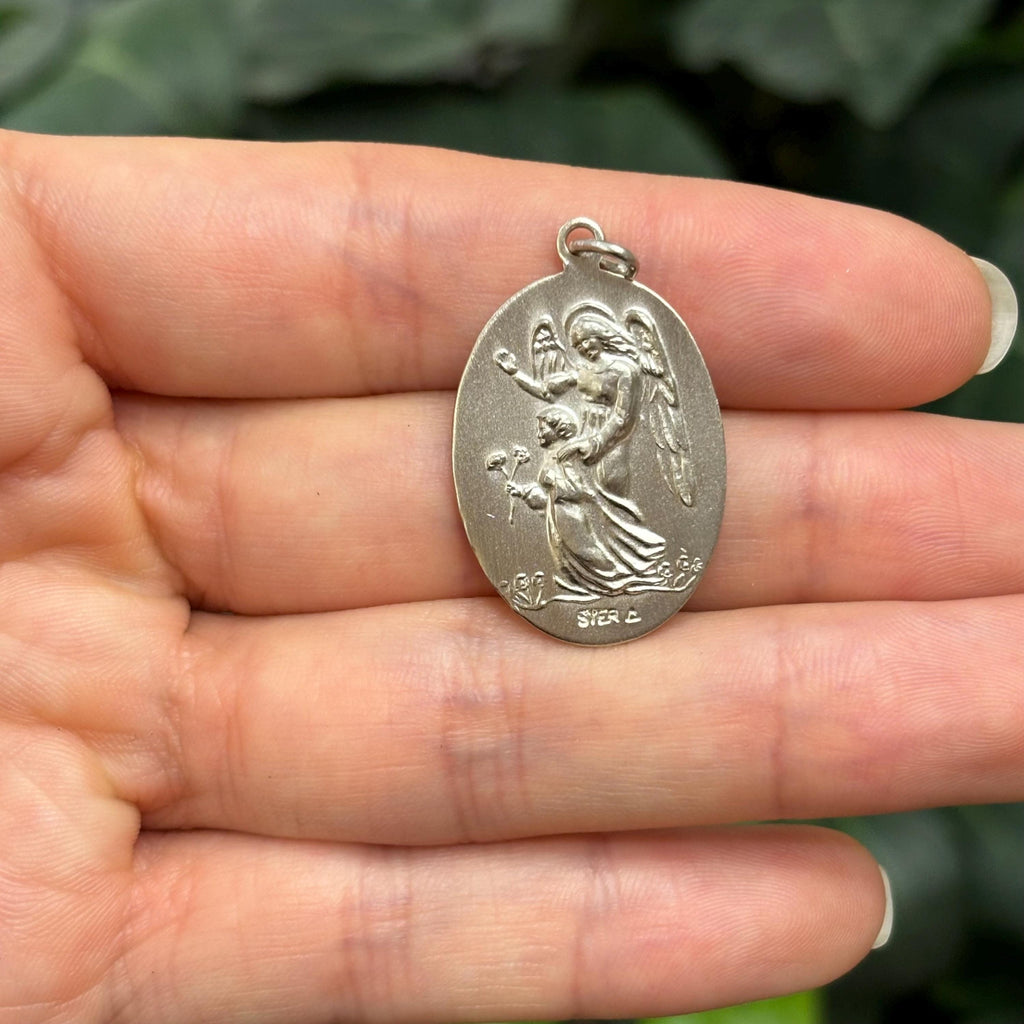 Sterling Silver St Michael Oval Medal Pendant Gold Vermeil