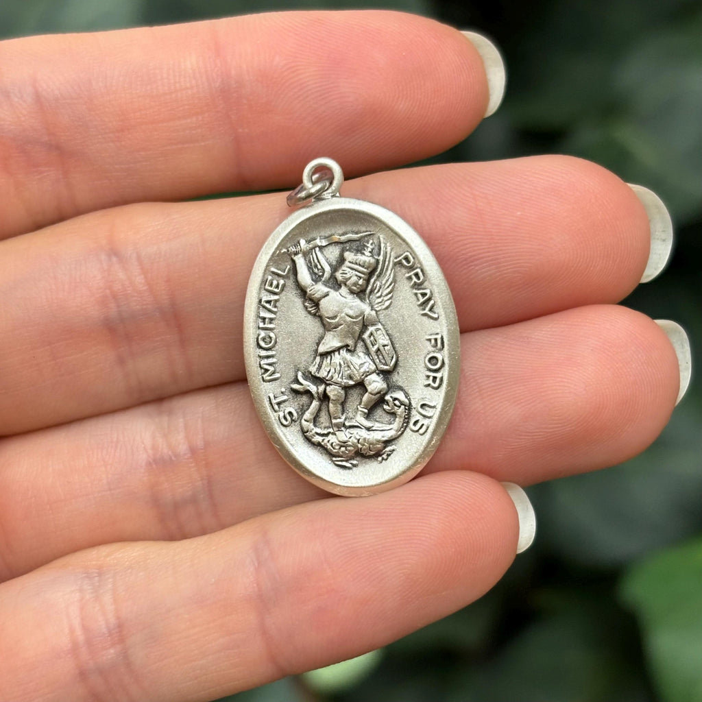 Sterling Silver St Michael Oval Medal Pendant