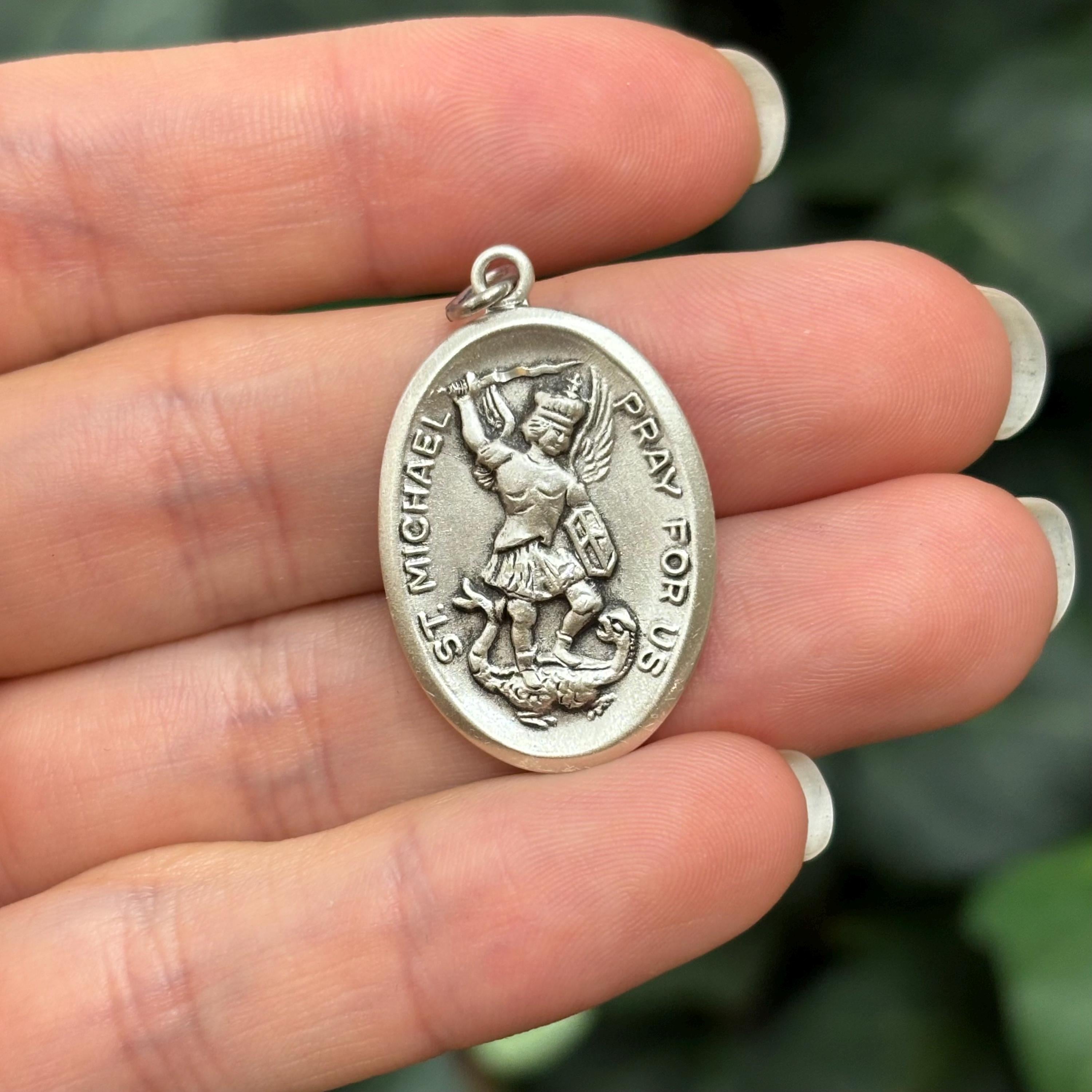 Sterling Silver St Michael Oval Medal Pendant