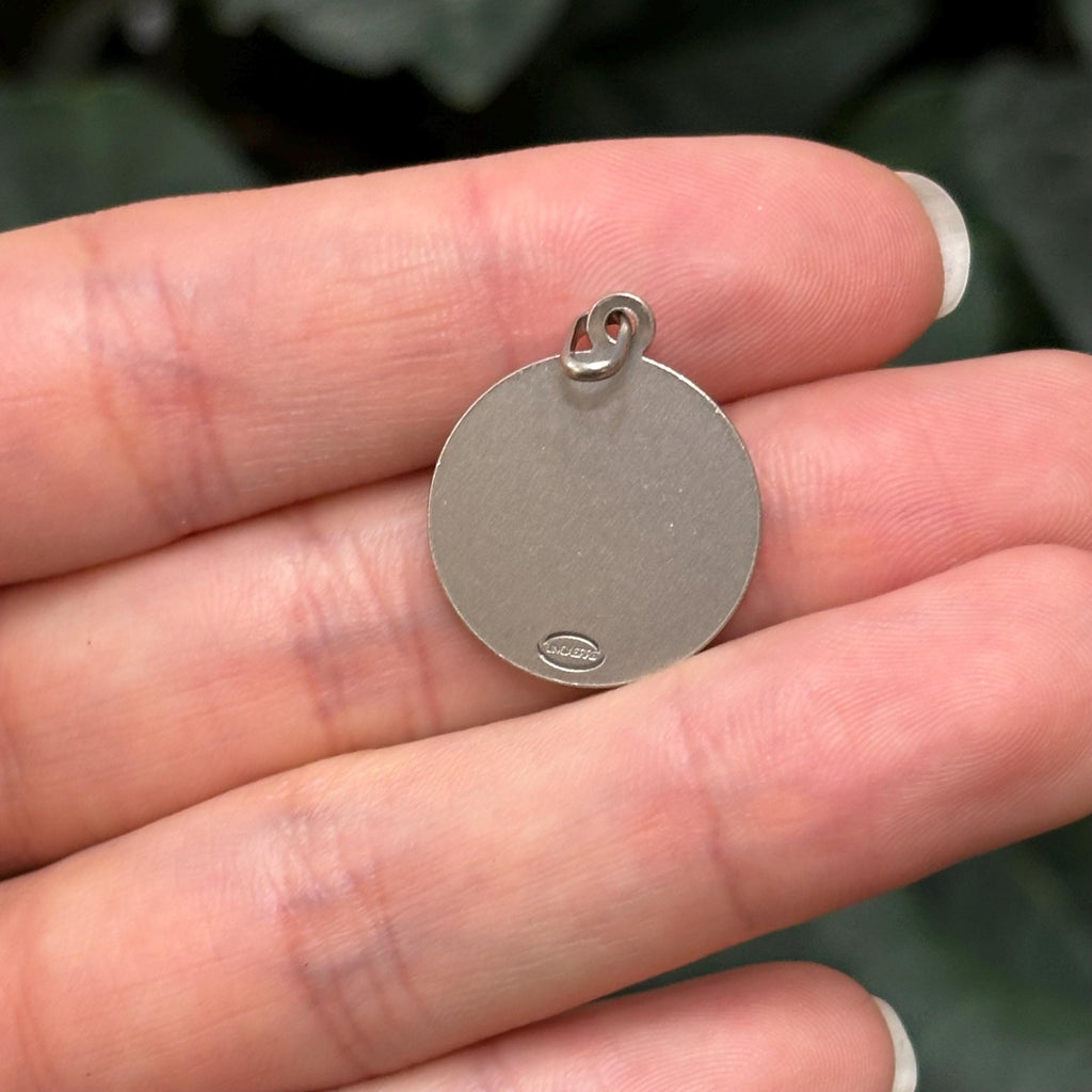 Sterling Silver St Anthony Antiqued Round Medal Charm Pendant