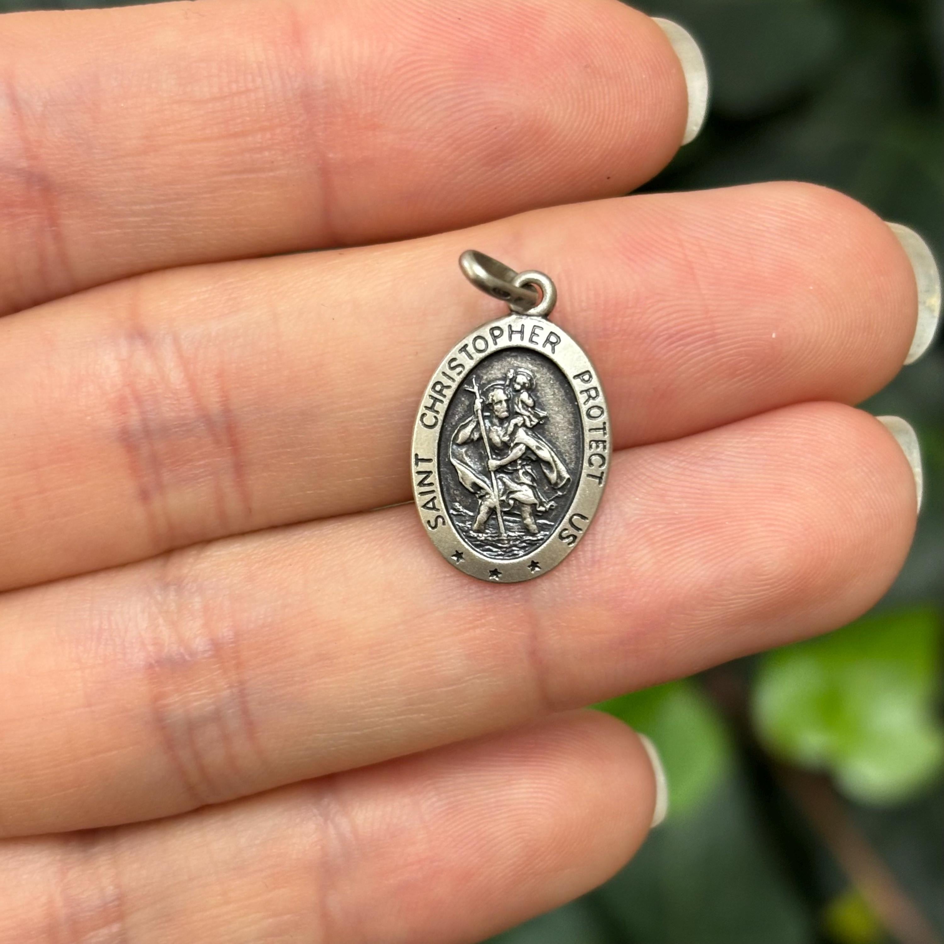 Sterling Silver St Christopher Round Oval Charm Pendant 19mm x 12mm