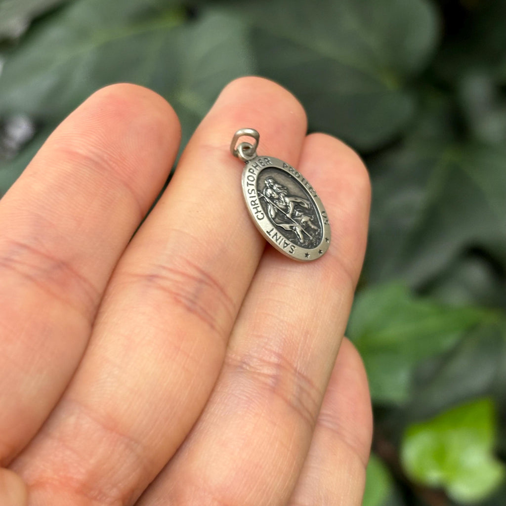 Sterling Silver St Christopher Round Oval Charm Pendant 19mm x 12mm