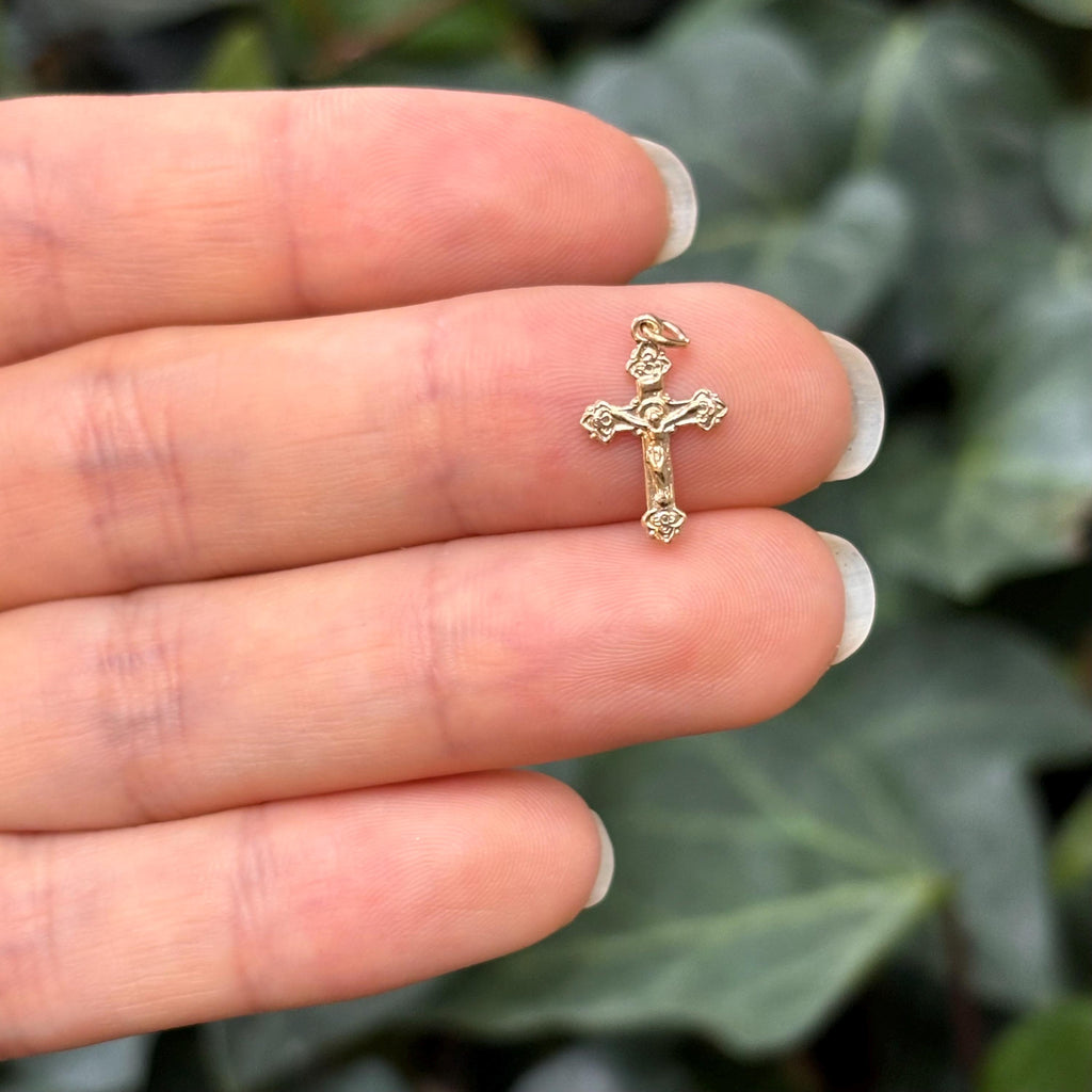 14k Gold INRI Crucifix Cross Charm Pendant Mini