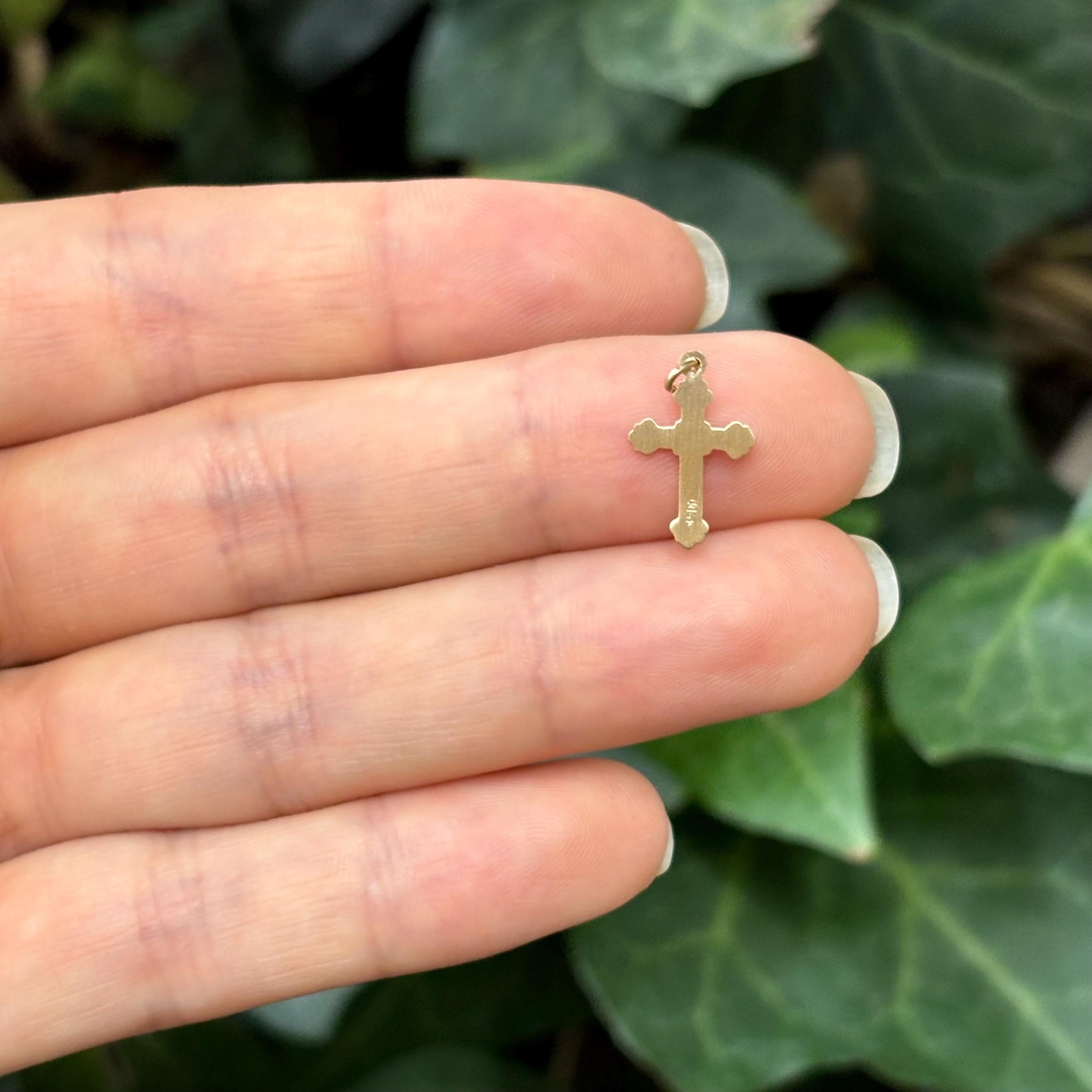 14k Gold INRI Crucifix Cross Charm Pendant Mini