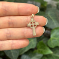 14k Gold Celtic Cross Charm Pendant Florentine Finish
