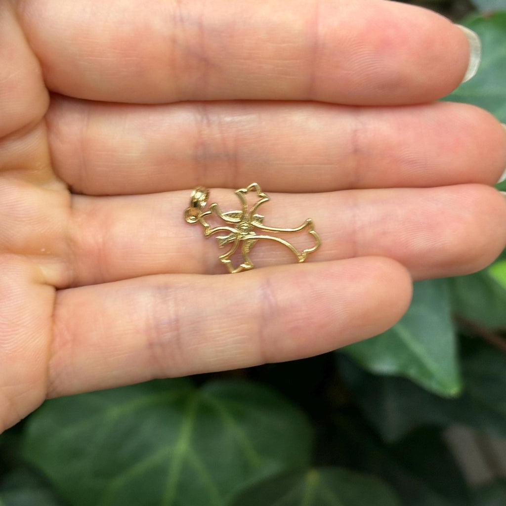 14k Gold Cross Dove Holy Spirit Charm Pendant