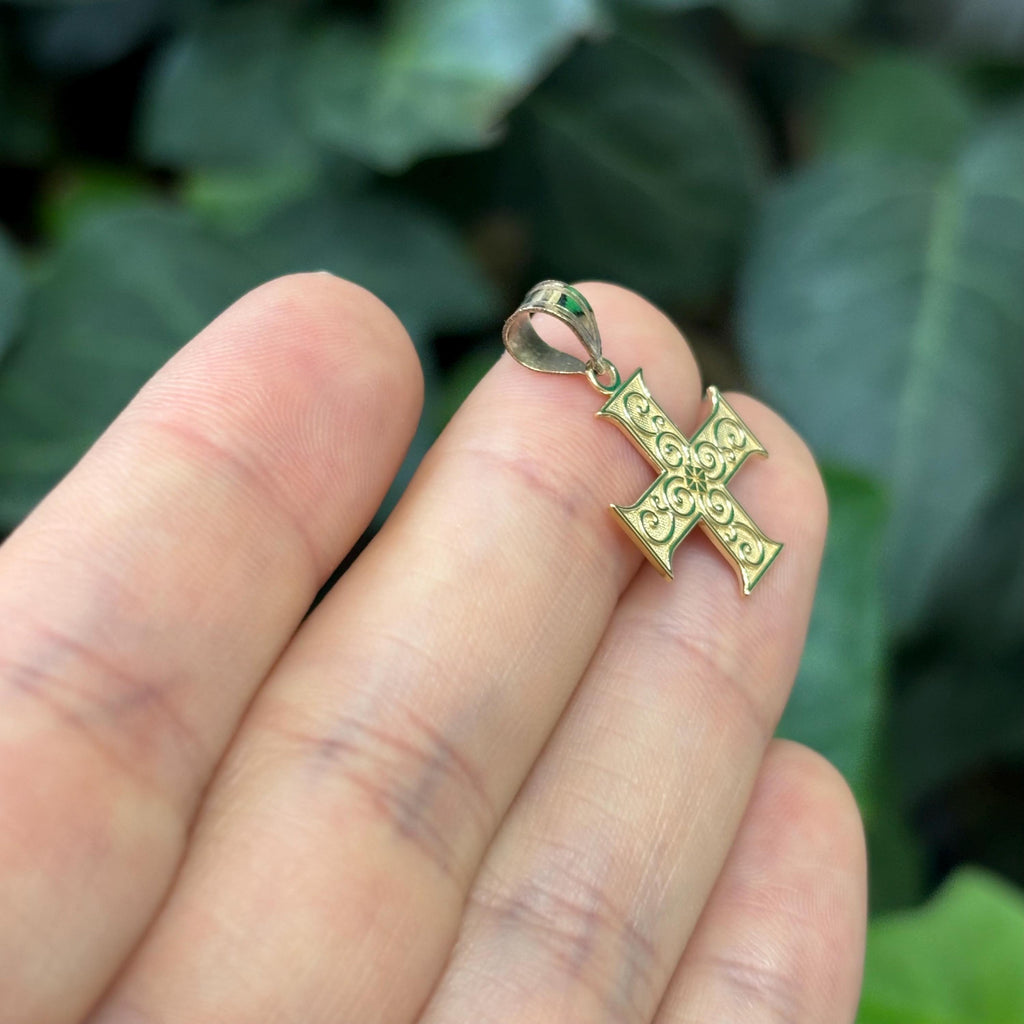 14k Gold Greek Swirl Cross Charm Pendant
