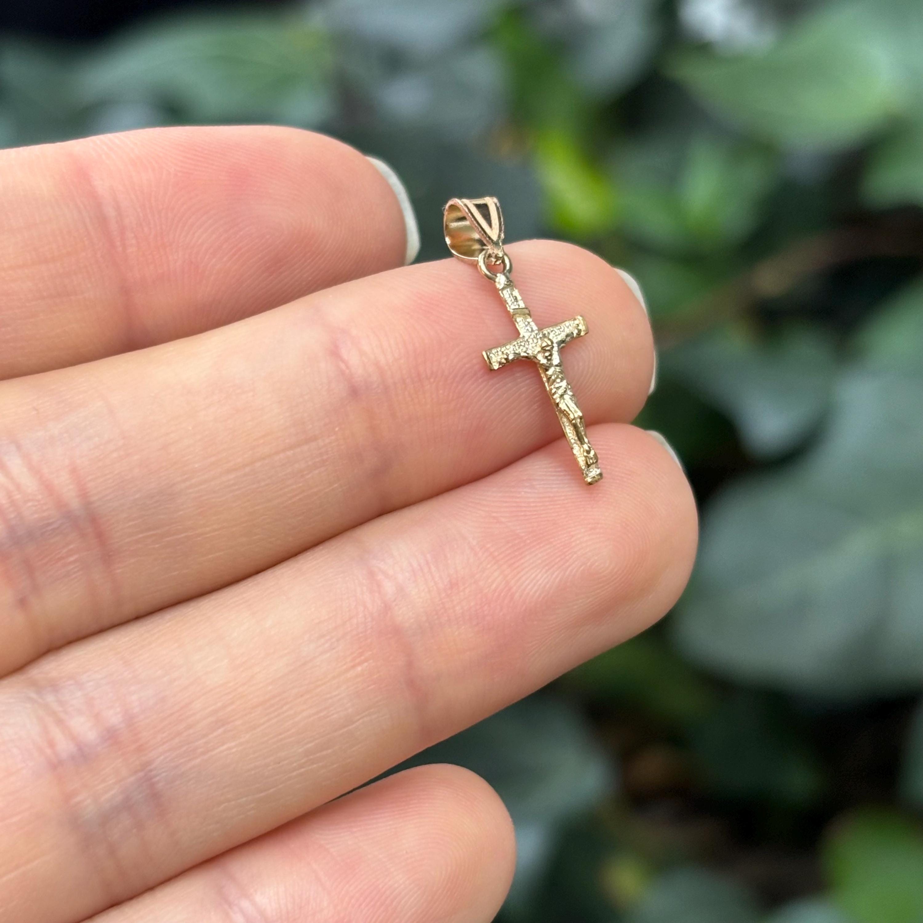 14k Gold Crucifix Cross Charm Pendant Small