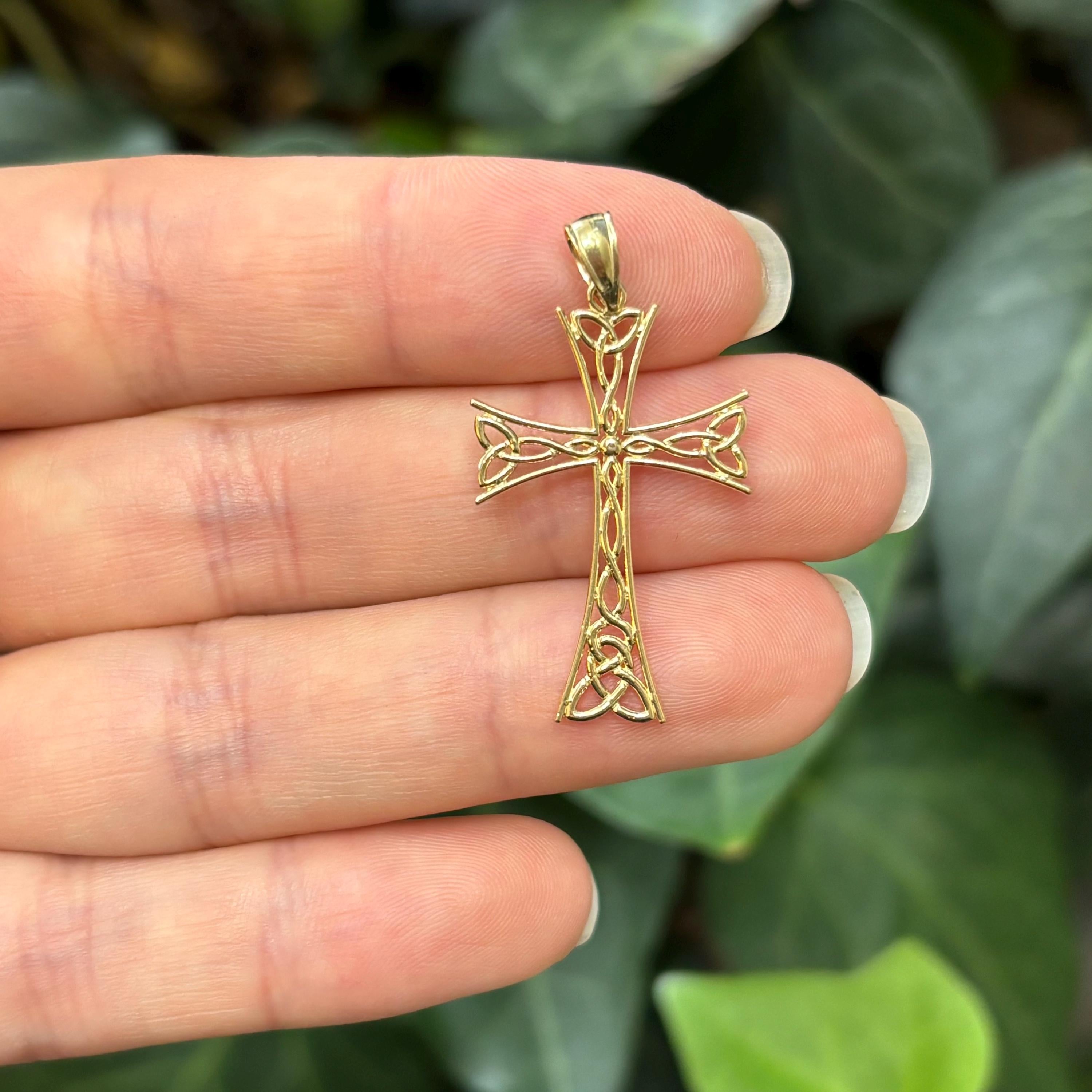 14k Gold Celtic Trinity Weave Cross Pendant