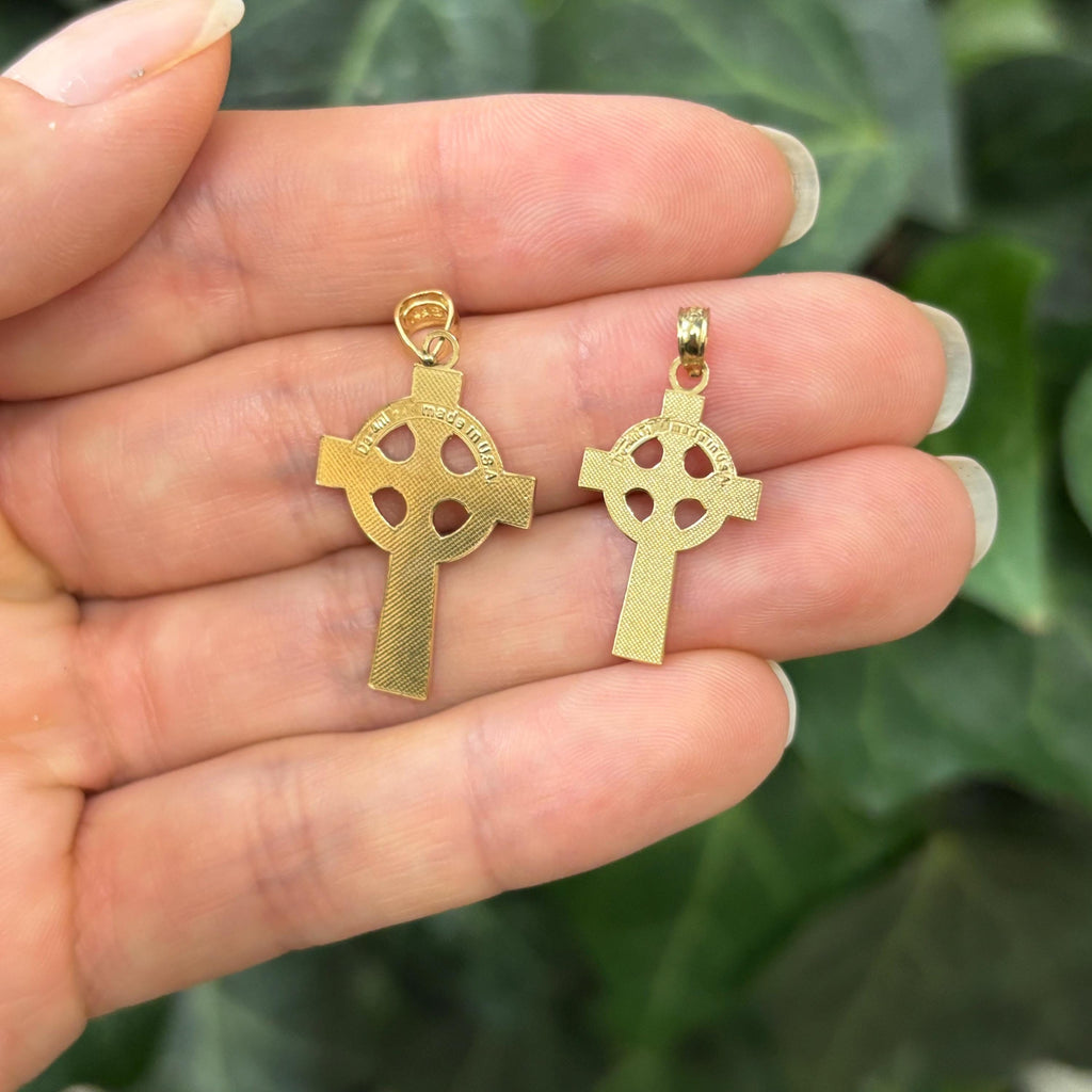 14k Gold Celtic Circle Textured Cross Charm Pendant