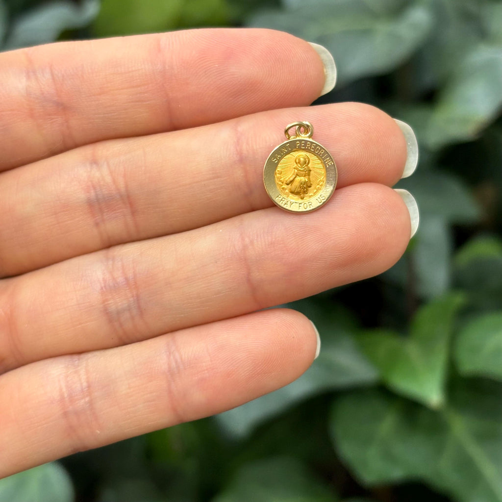 14k Gold St Peregrine Round Medal Pendant 12mm Hollow
