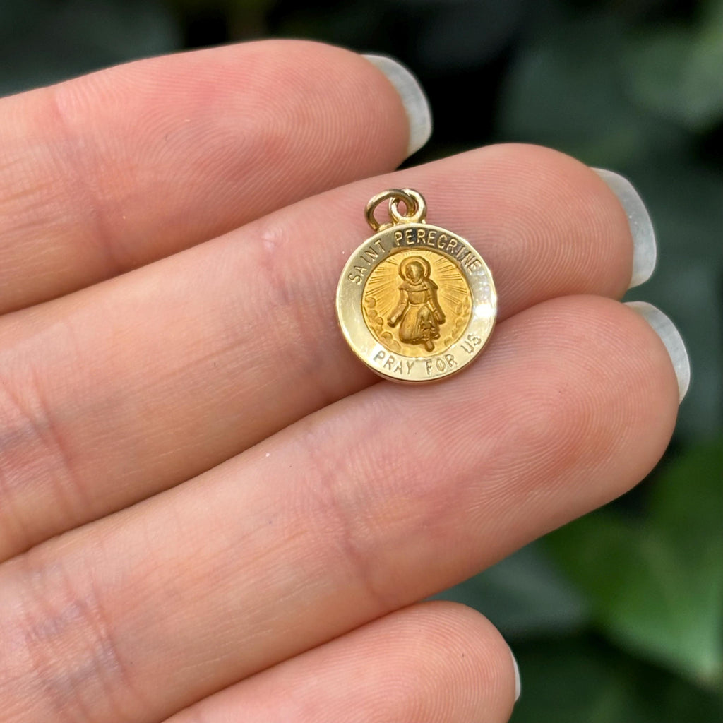 14k Gold St Peregrine Round Medal Pendant 12mm Hollow