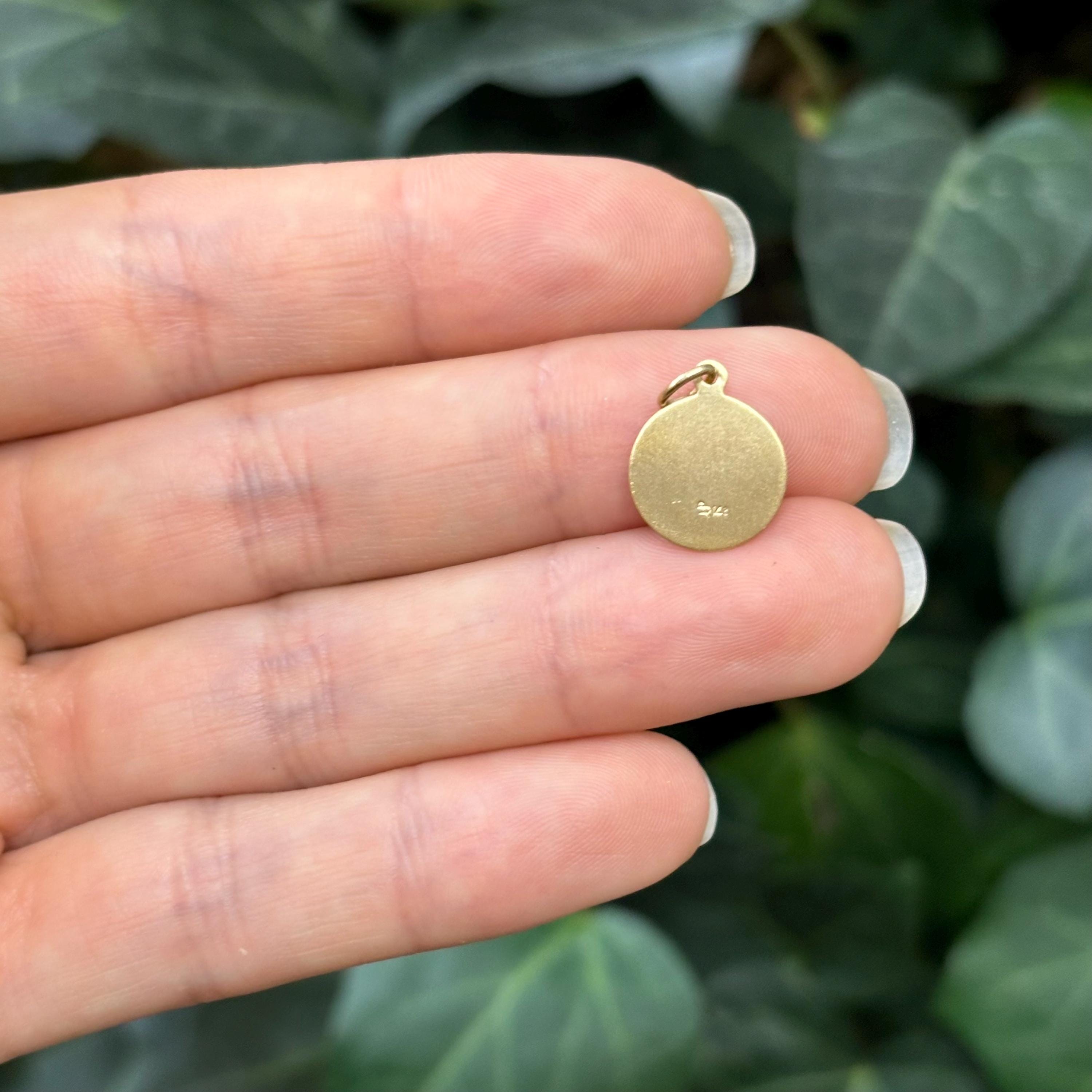 14k Gold St Christopher Round Medal Pendant 12mm Hollow