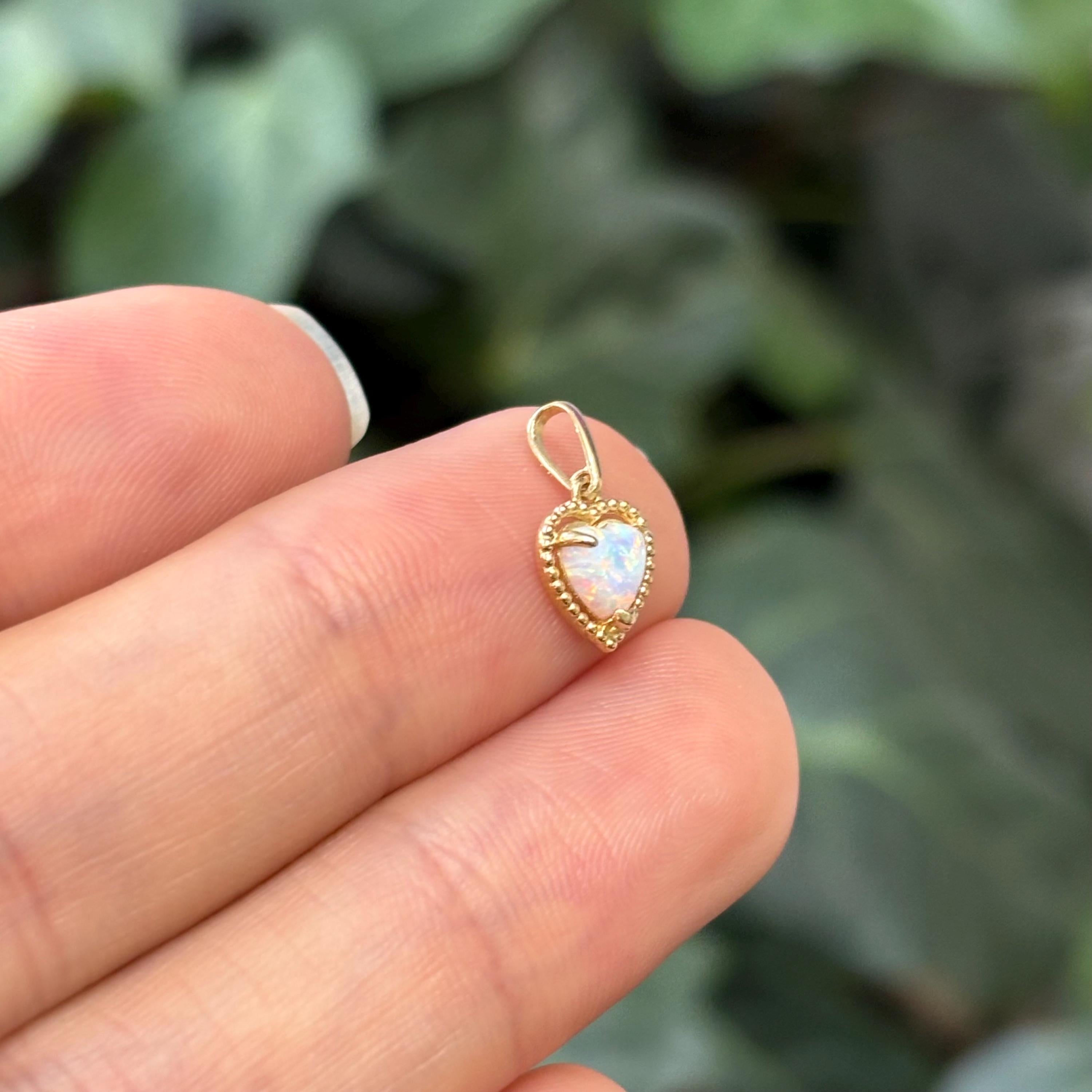 14k Gold Lab-Created Opal Heart Mini Charm Pendant