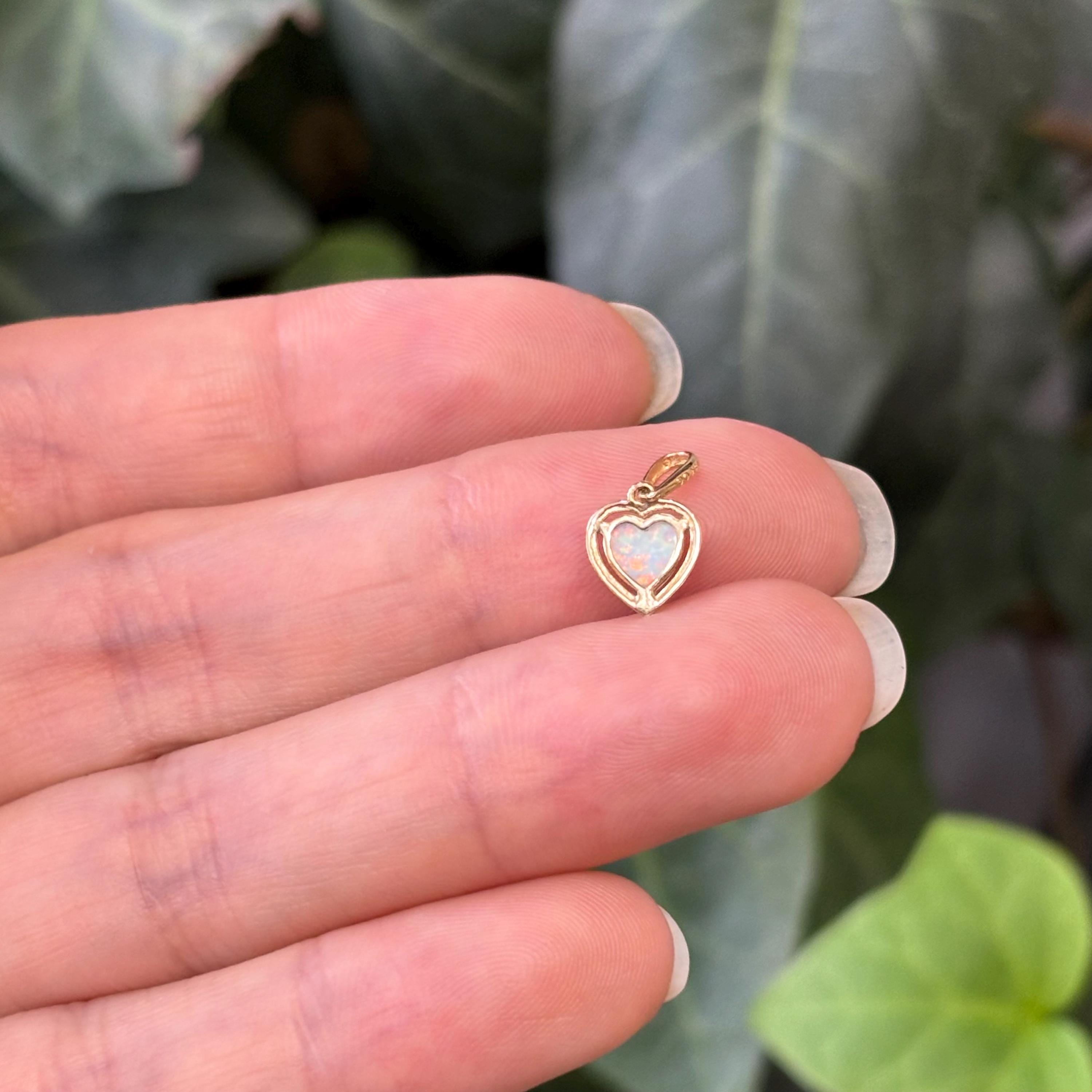 14k Gold Lab-Created Opal Heart Mini Charm Pendant