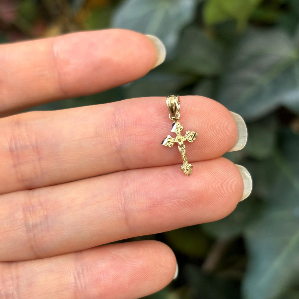 10K Gold Crucifix Cross Charm Pendant Mini Small Tiny