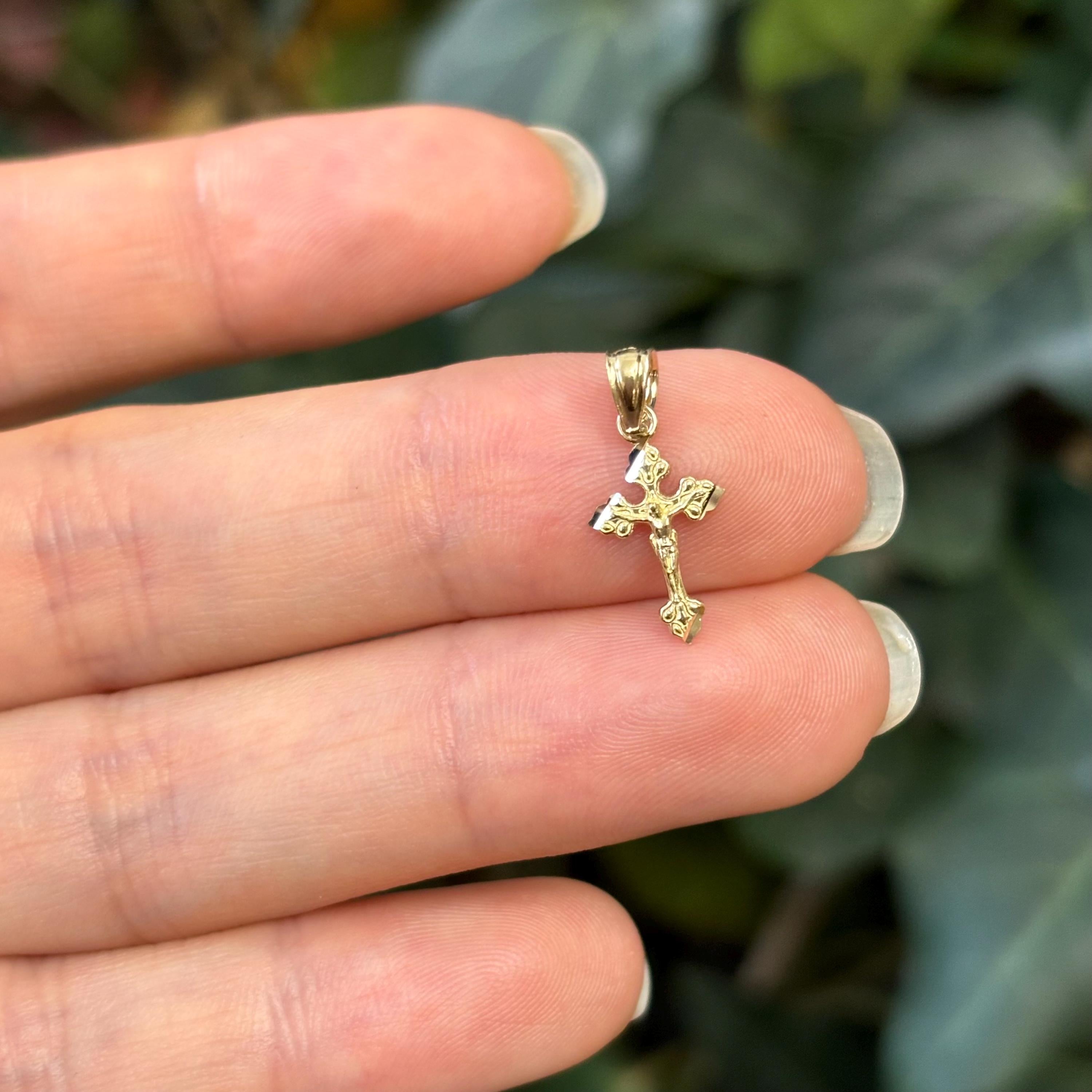 10K Gold Crucifix Cross Charm Pendant Mini Small Tiny