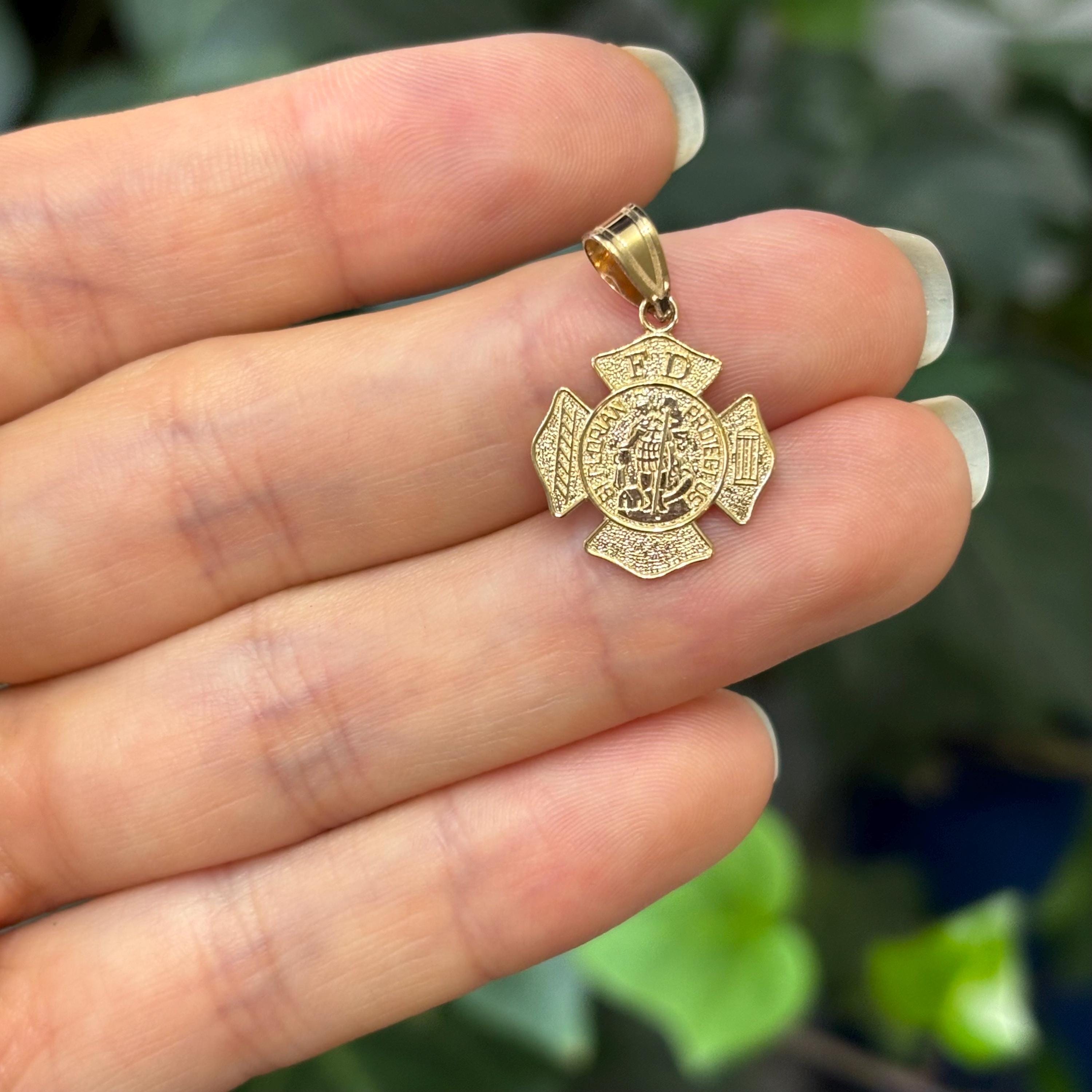 14k Yellow Gold St Florian Firefighter Badge Medal Pendant